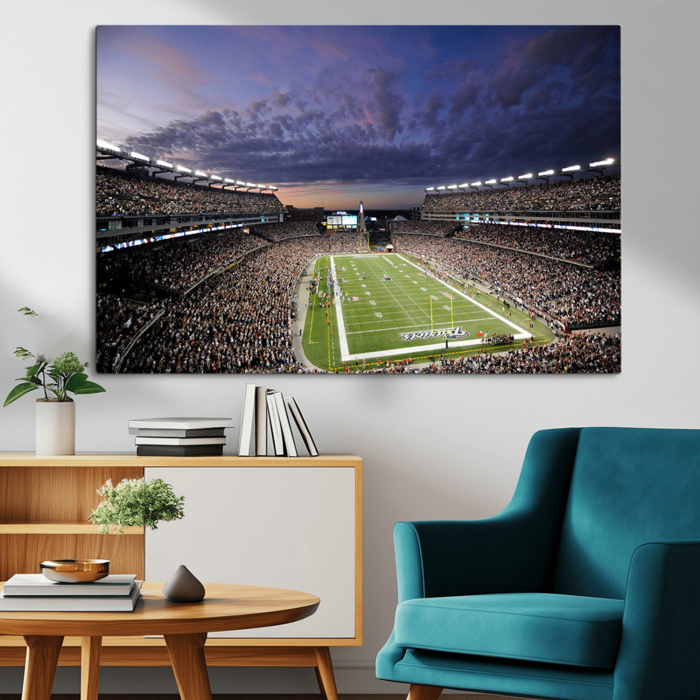 52712-MGV-CV-36X24-Gillette Stadium Field Wall Art Canvas Print, Framed Massachusetts Stadium Art Picture Print, Gillette Stadium Perfect Sport Room