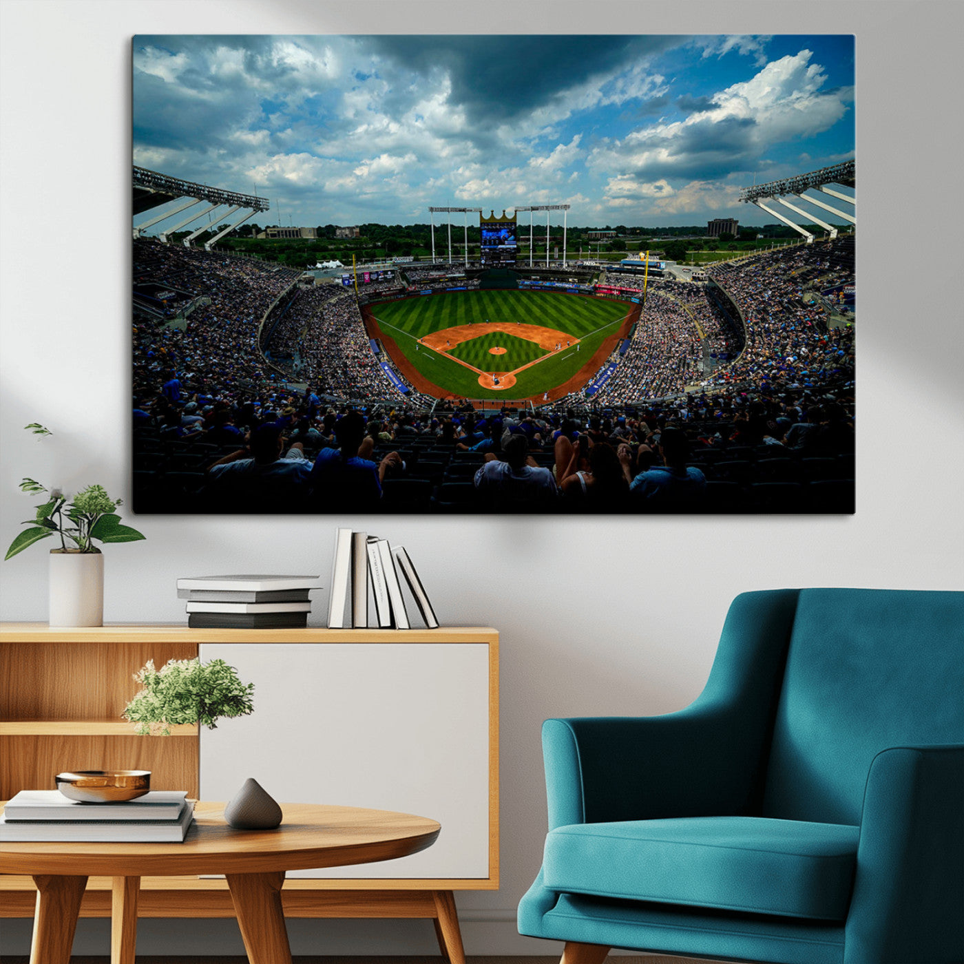 37127-MGV-CV-36X24-Kauffman Stadium Wall Art Canvas Print, Framed Kansas City Royals Field Art Picture Print, Baseball Stadium Perfect Sport Room