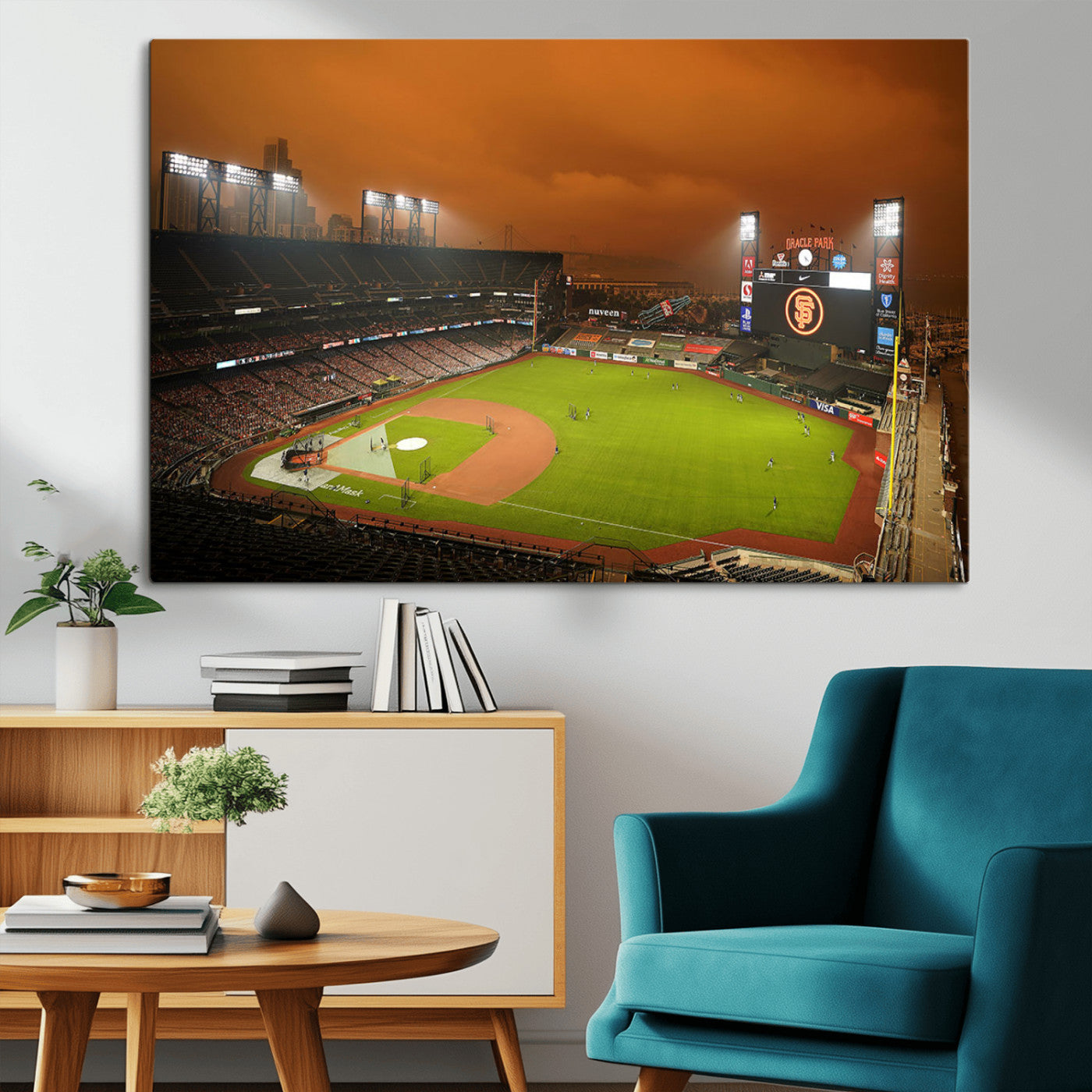31315-MGV-CV-36X24-Oracle Park Stadium Wall Art Canvas Print, Framed California Stadium Art Picture Print, Oracle Park Field Perfect Sport Room Decor