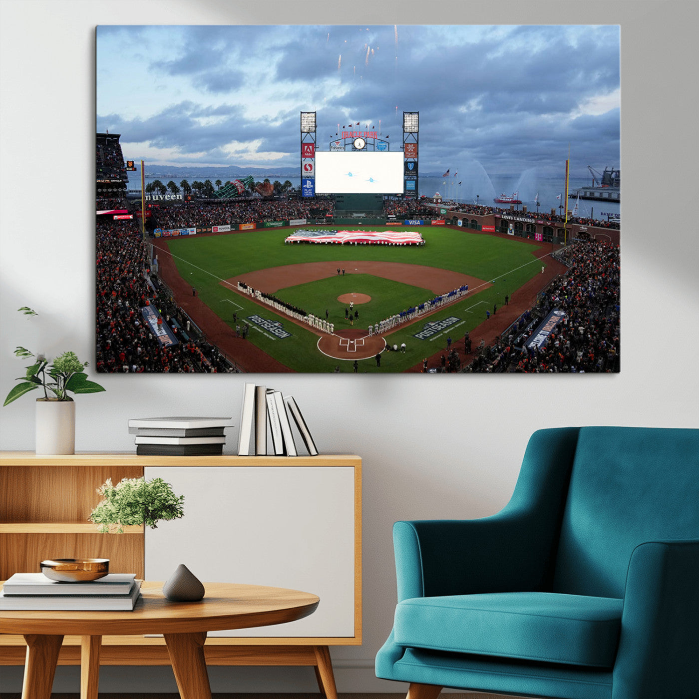 44631-MGV-CV-36X24-Oracle Park Stadium Wall Art Canvas Print, Framed San Francisco Giants Art Picture Print, Giants Stadium Field Perfect Sports Room