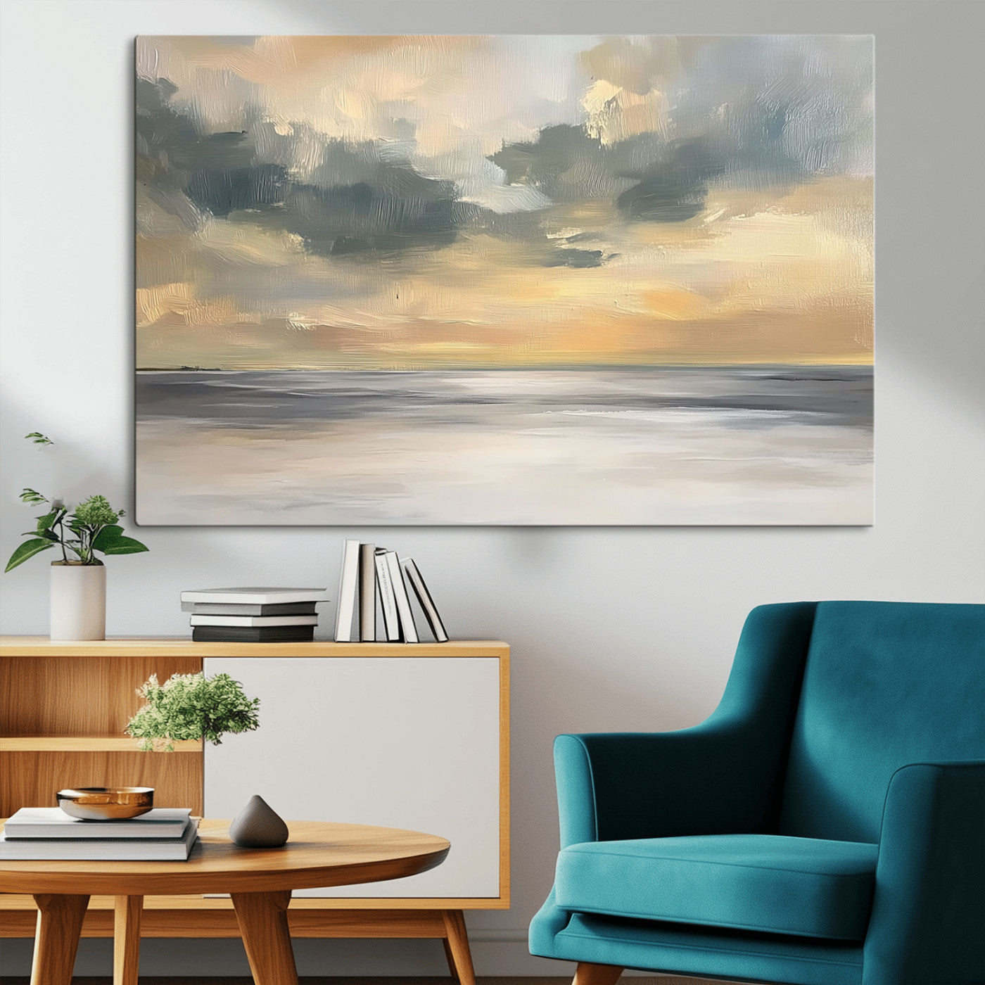 45544-MGV-CV-36X24-Ocean Sunset Wall Art – Serene Seascape Canvas Print with Golden Sky and Calm Water, Coastal Beach Artwork for Living Room,