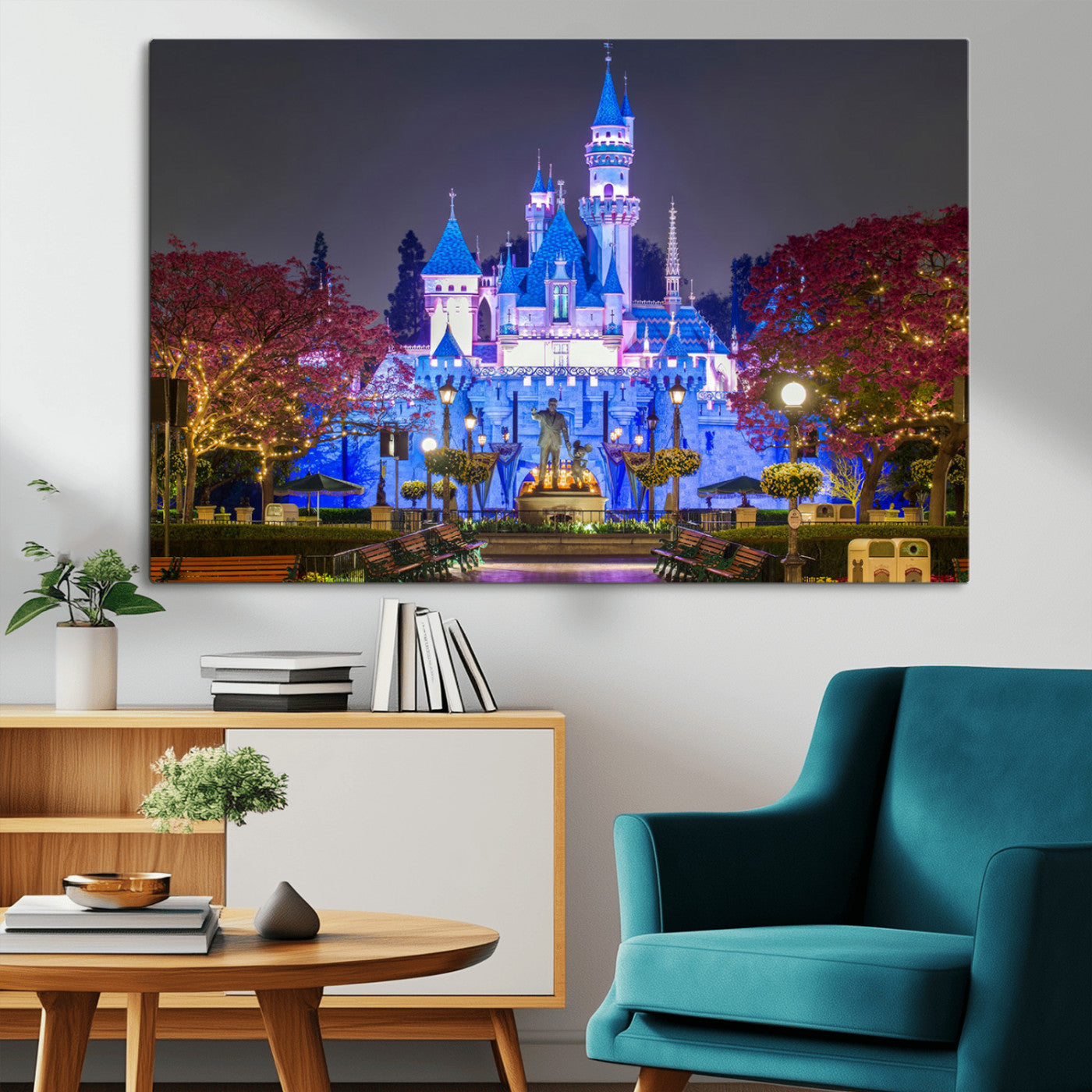 66710-MGV-CV-36X24-Enchanted Castle Wall Art – Magical Night Scene Canvas Print with Glowing Lights, Fantasy Architecture Artwork for Living Room,