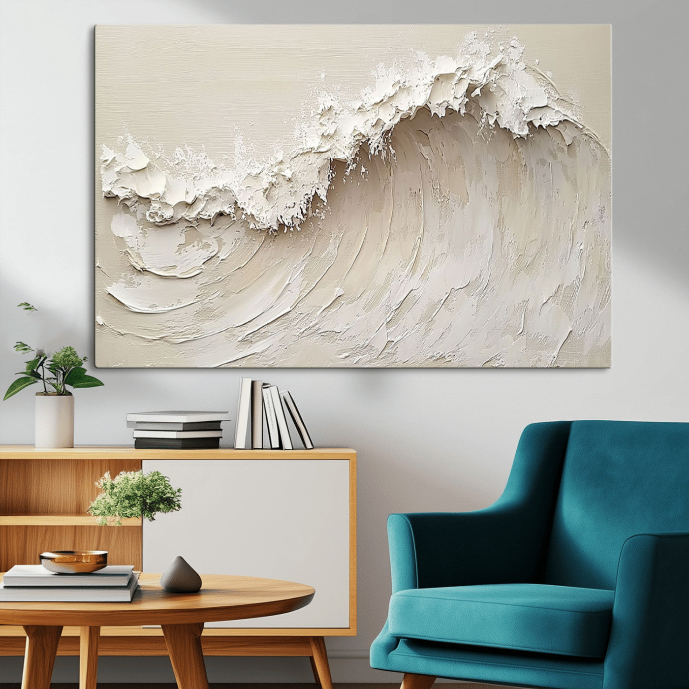 45175-MGV-CV-36X24-Textured Wave Wall Art Canvas Print, Framed Minimal Seascape Art Picture Print, Elegant Wave Perfect Modern Coastal Decor Artwork