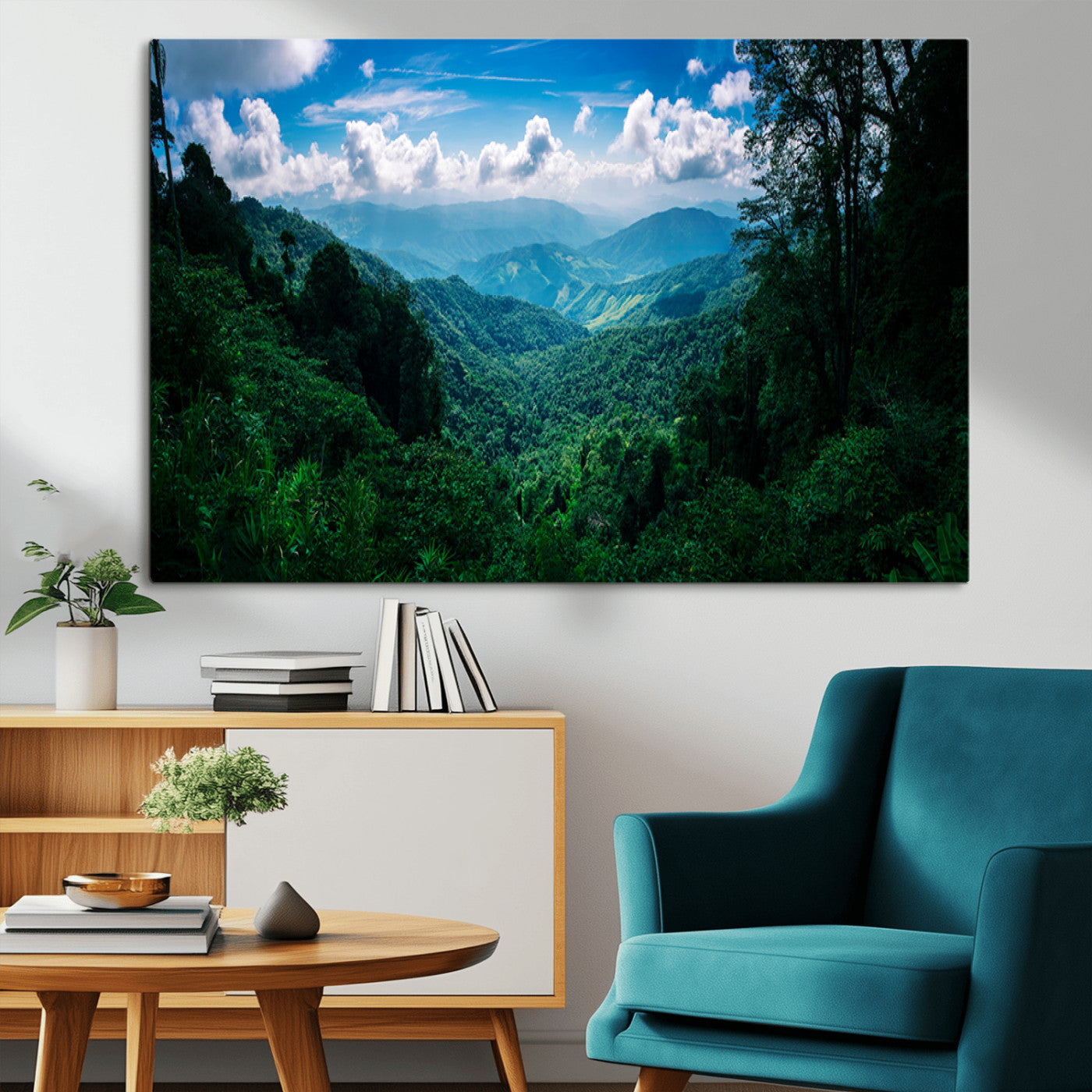74439378-MGV-CV-36X24-Tropical Jungle Wall Art Canvas Print, Framed Lush Valley Art Picture Print, Forest Mountains Perfect Tropical Wilderness Decor