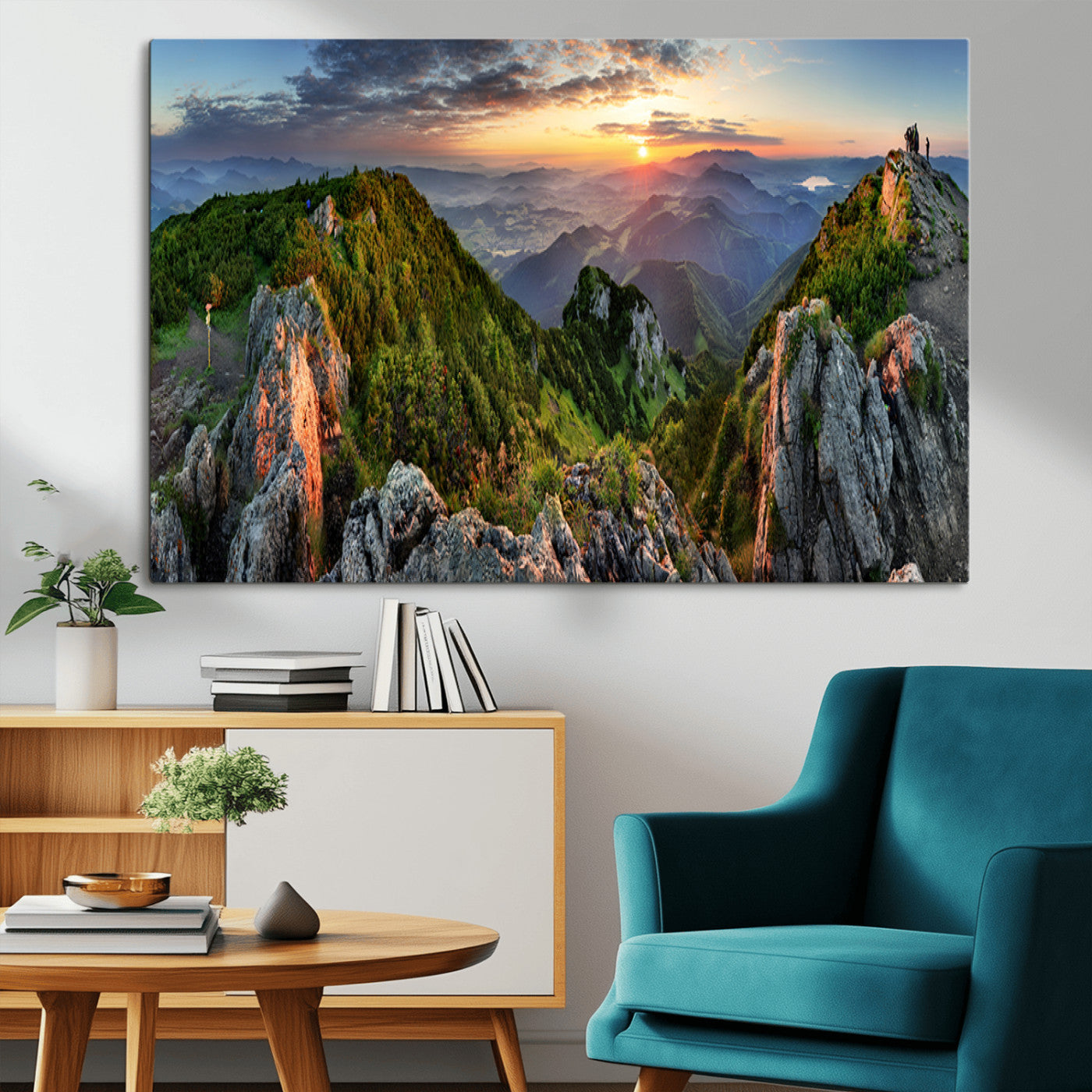 51582565-MGV-CV-36X24-Mountain Sunrise Panorama Wall Art – Scenic Landscape Canvas Print, Hiking Adventure Nature Photography, Large Mountain Range Wall