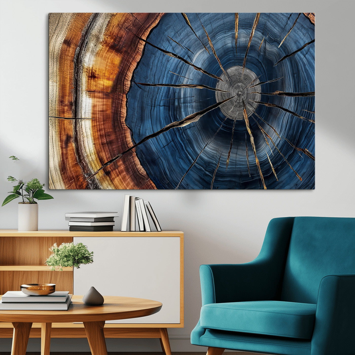 45268471-MGV-CV-36X24-Rustic Tree Ring Wall Art – Natural Wood Texture Canvas Print, Abstract Tree Stump Farmhouse Decor for Log Cabin, Wooden House or