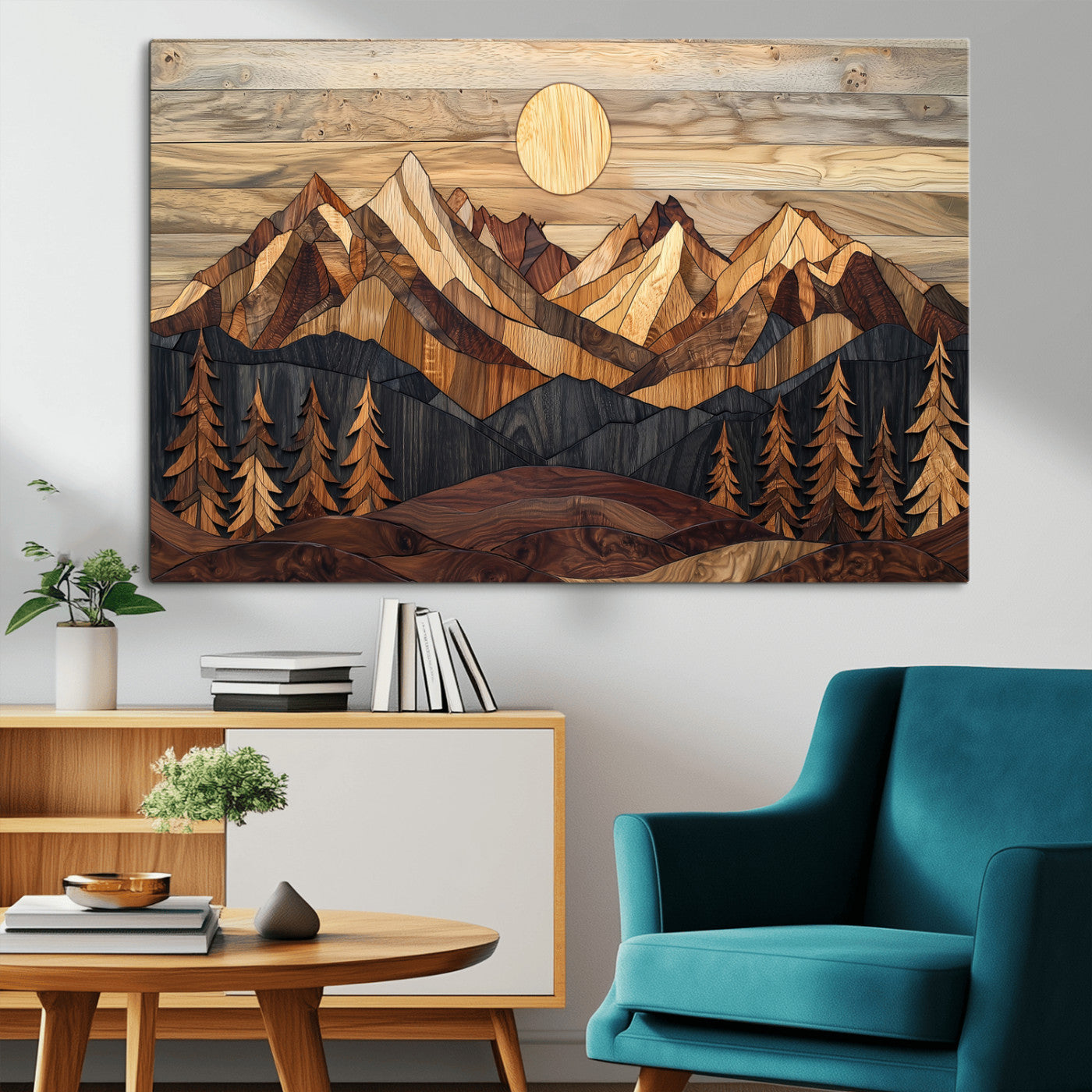 39116082-MGV-CV-36X24-Wood Mountain Landscape Wall Art Canvas Print, Framed Sunset Hills Art Picture Print, Abstract Nature Perfect Boho Decor Artwork