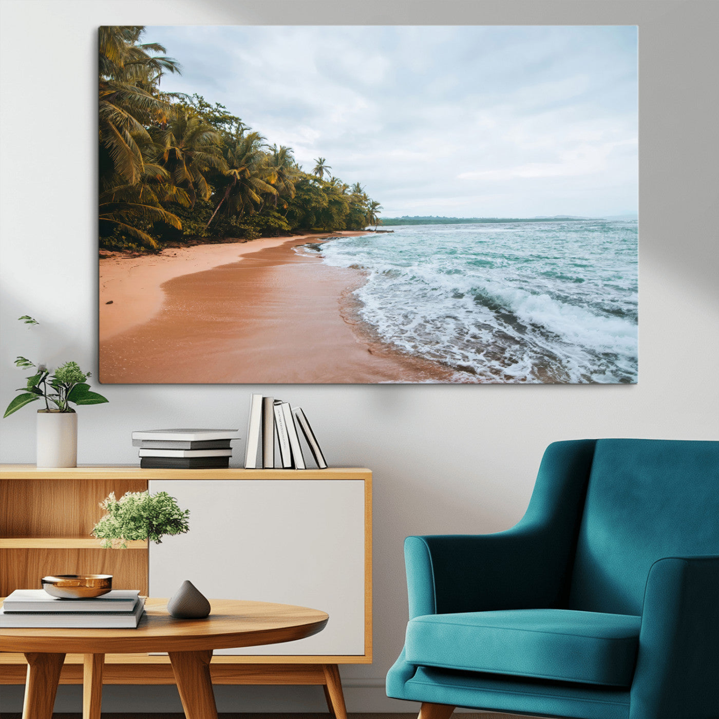 88125882-MGV-CV-36X24-Tropical Shoreline Wall Art Canvas Print, Framed Palm Trees Art Picture Print, Tropical Ocean Perfect Tropical Coastal Decor