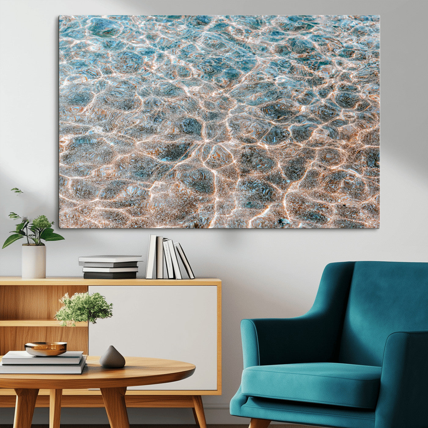 26580287-MGV-CV-36X24-Clear Water Wall Art Canvas Print, Framed Sunlit Ripples Art Picture Print, Ocean Texture Perfect Modern Coastal Decor Artwork