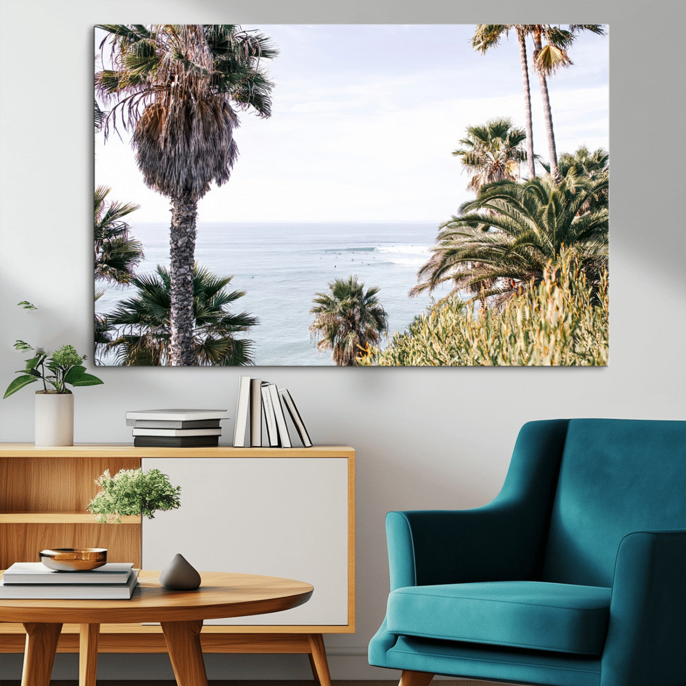 51404565-MGV-CV-36X24-Palm Trees Wall Art Canvas Print, Framed Ocean Breeze Art Picture Print, Coastal View Perfect Tropical Coastal Decor Artwork