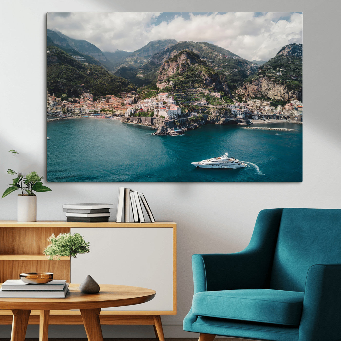 20321590-MGV-CV-36X24-Amalfi Coast Wall Art Canvas Print, Framed Italy Travel Art Picture Print, Mediterranean Landscape Perfect Mediterranean Coastal