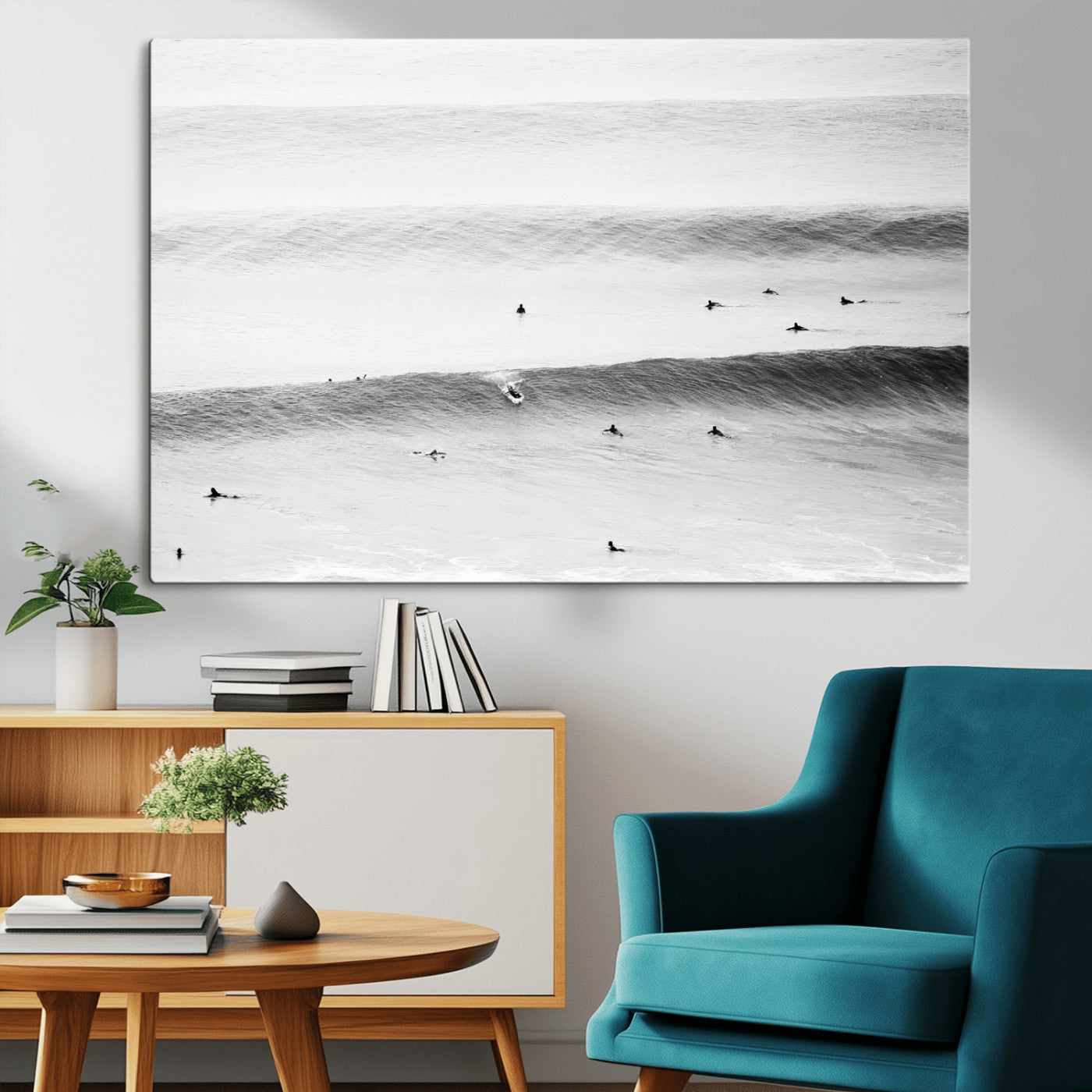 54291445-MGV-CV-36X24-Black White Ocean Wall Art Canvas Print, Framed Coastal Sport Art Picture Print, Ocean Culture Perfect Minimalist Coastal Decor