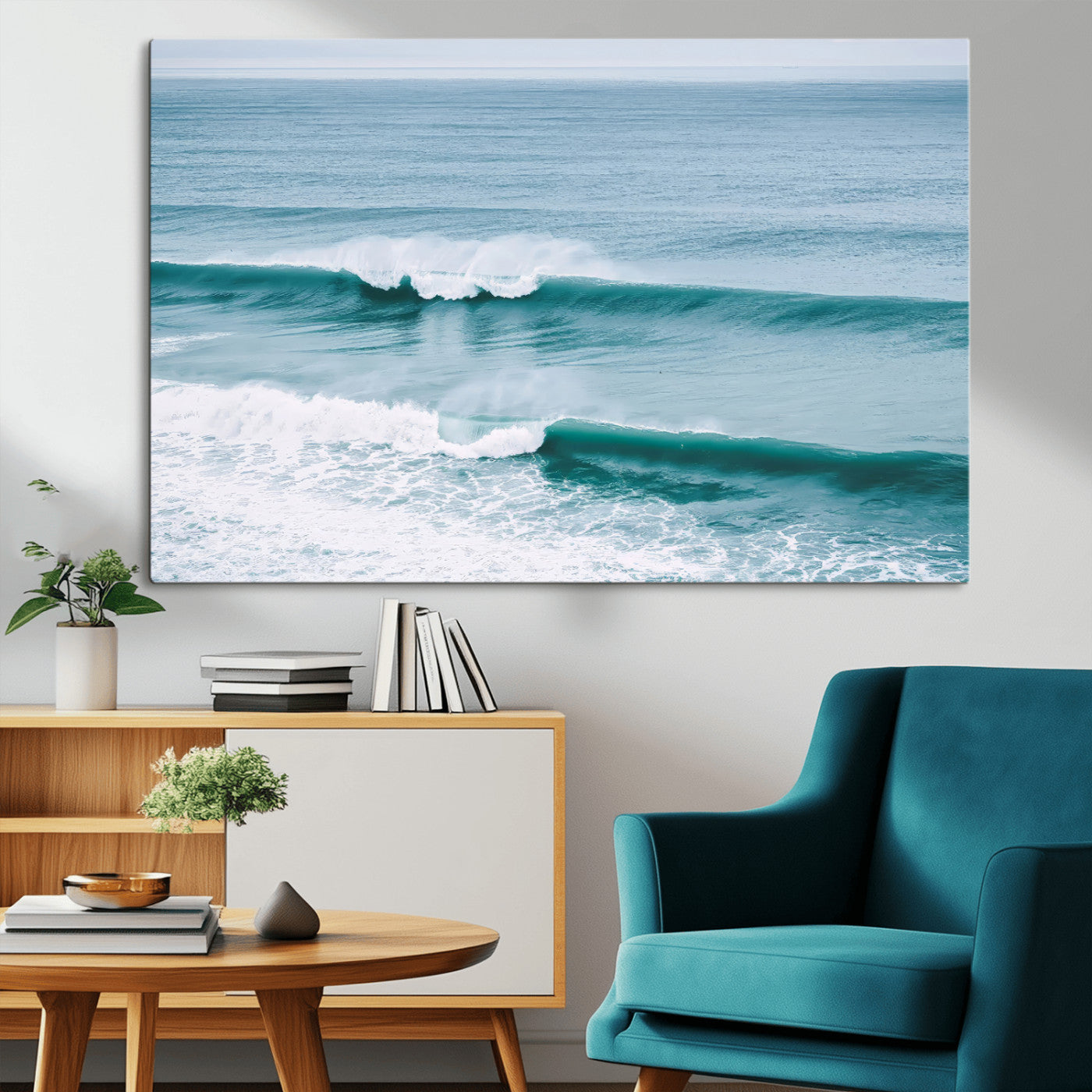 73692470-MGV-CV-36X24-Ocean Swell Wall Art Canvas Print, Framed Surf Waves Art Picture Print, Blue Water Perfect Coastal Dynamic Decor Artwork
