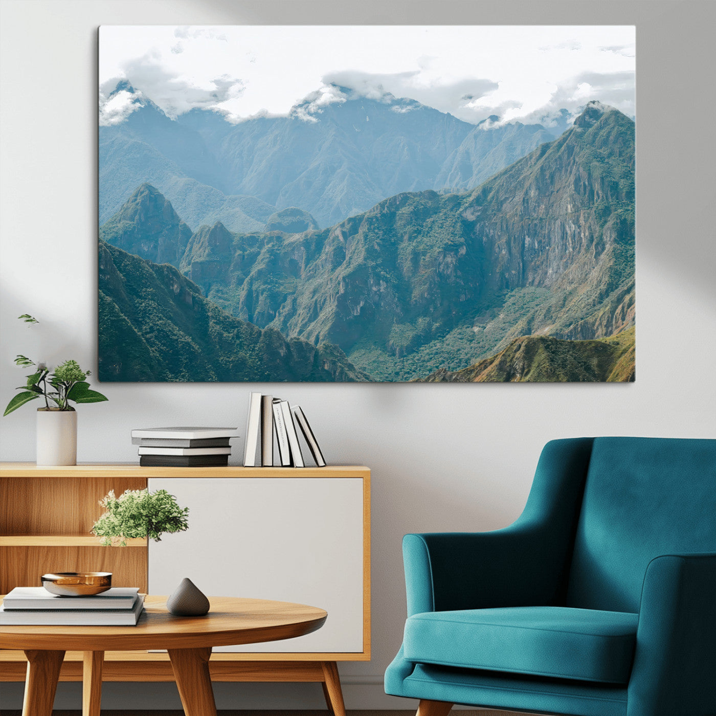 79393816-MGV-CV-36X24-Misty Mountain Wall Art Canvas Print, Framed Cloudy Andean Art Picture Print, Rugged Mountain Perfect Rustic Nature Decor Artwork