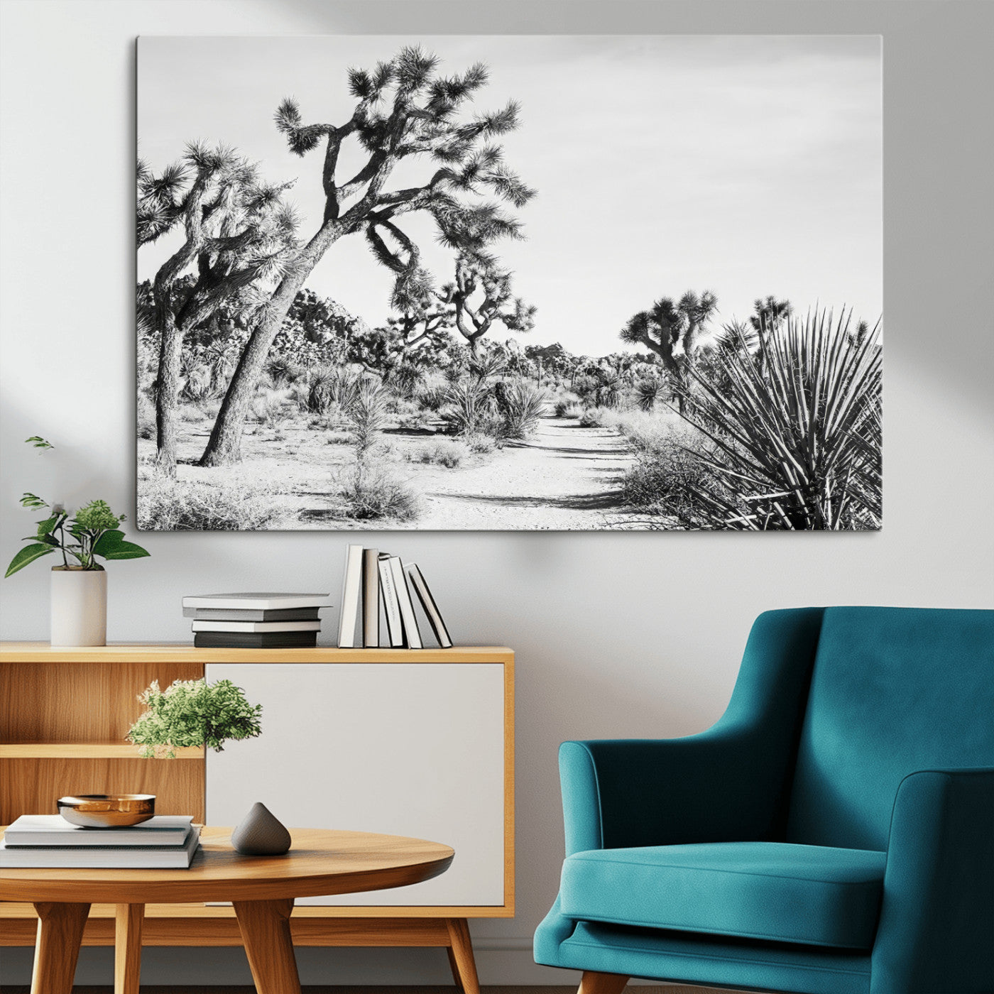 88164251-MGV-CV-36X24-Joshua Tree Wall Art Canvas Print, Framed Desert Path Art Picture Print, Monochrome Desert Perfect Minimalist Desert Decor Artwork