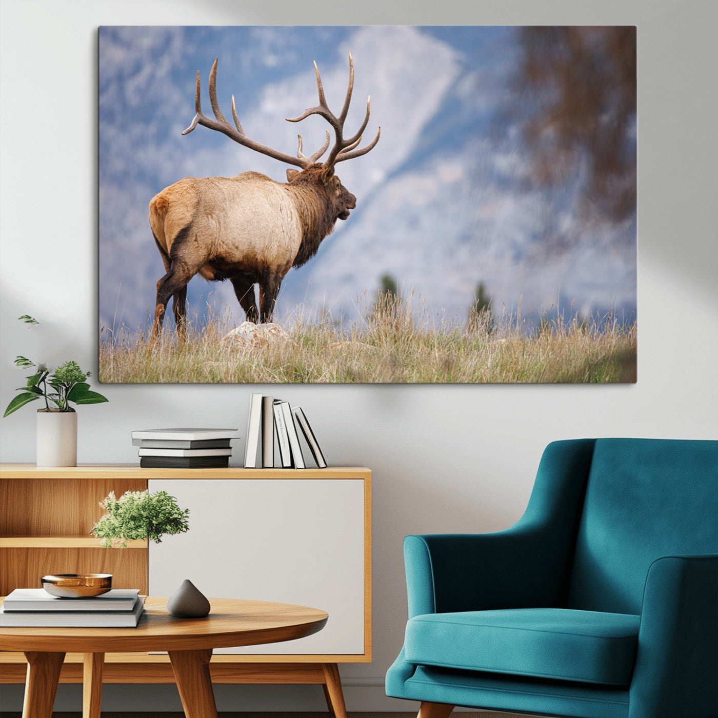 26365841-MGV-CV-36X24-Mountain Elk Art Wall Art Canvas Print, Framed Rustic Wildlife Print Art Picture Print, Lodge Style Decor Perfect Rustic Lodge