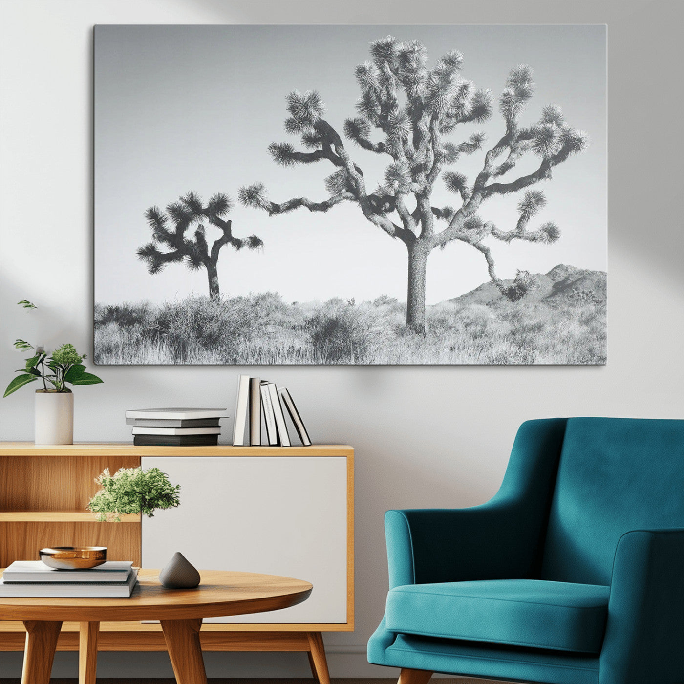 29996209-MGV-CV-36X24-Joshua Tree Art Wall Art Canvas Print, Framed Black White Landscape Art Picture Print, Desert Tree Decor Perfect Southwestern Boho