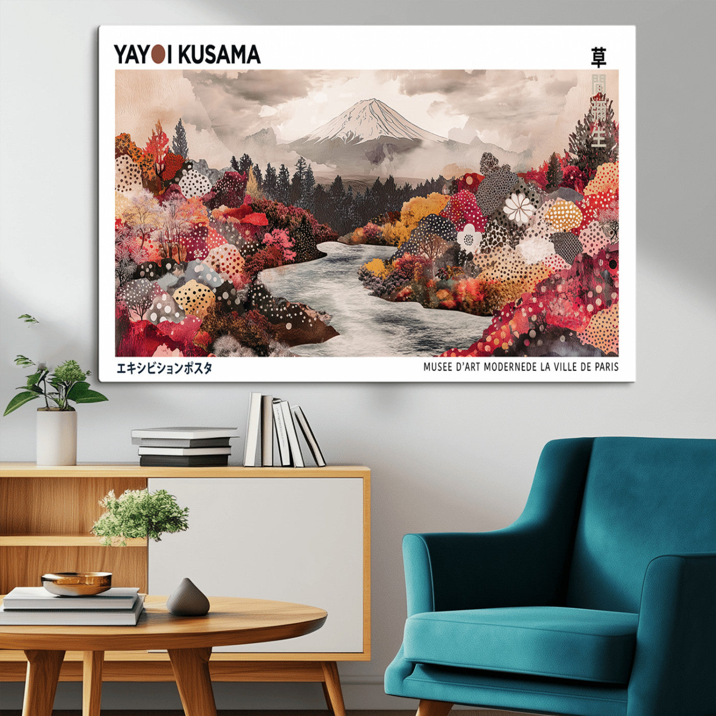 32352074-MGV-CV-36X24-Japanese Landscape Wall Art – Mount Fuji River Canvas Print, Modern Asian Inspired Nature Decor for Living Room, Bedroom, Office