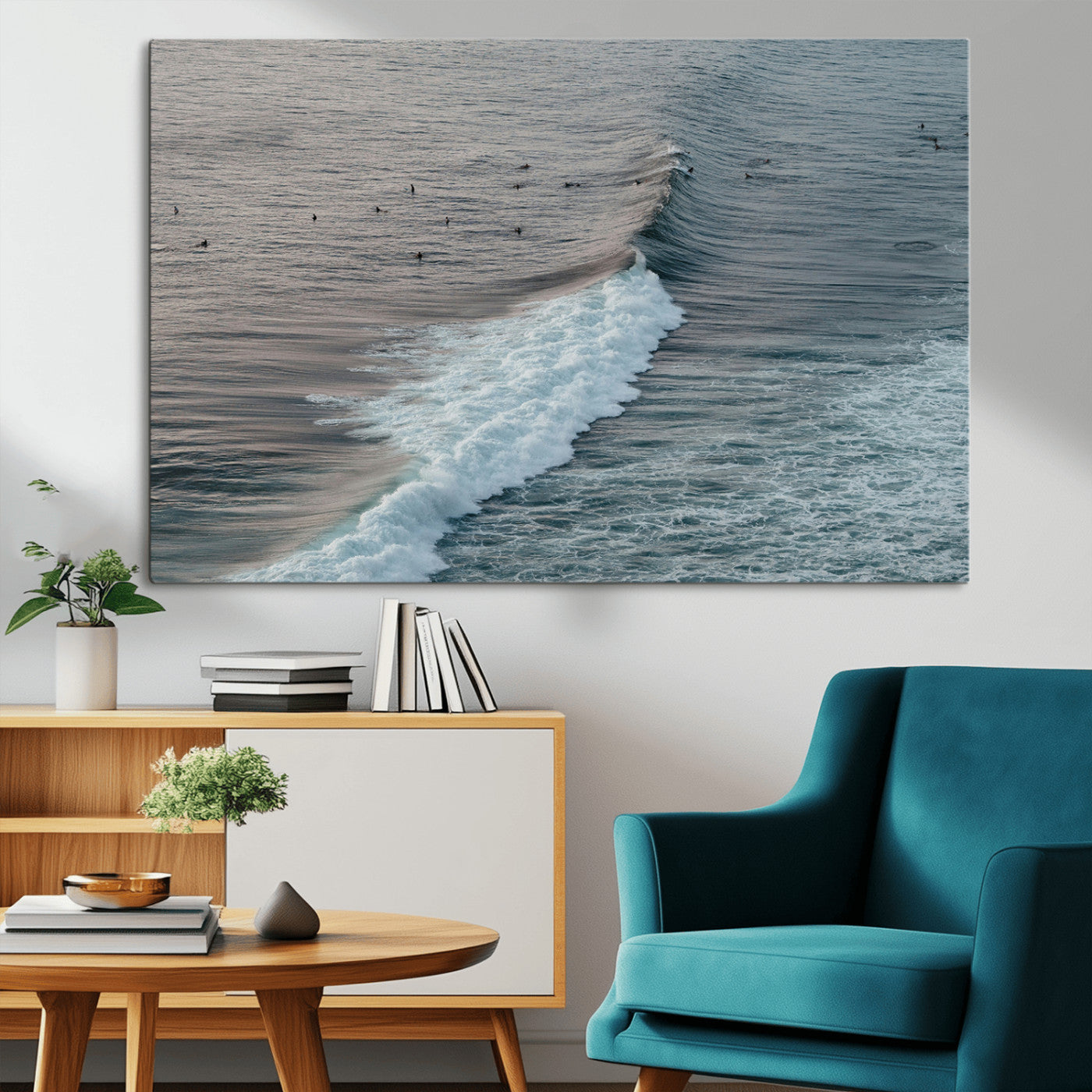 23077324-MGV-CV-36X24-Ocean Waves Wall Art Canvas Print, Framed Coastal Serenity Art Picture Print, Surf Aesthetic Perfect Modern Coastal Decor Artwork