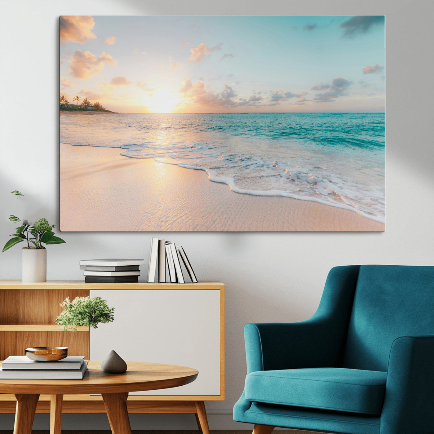 94538225-MGV-CV-36X24-Beach Sunset Wall Art Canvas Print, Framed Ocean Waves Art Picture Print, Summer Escape Perfect Coastal Serenity Decor Artwork