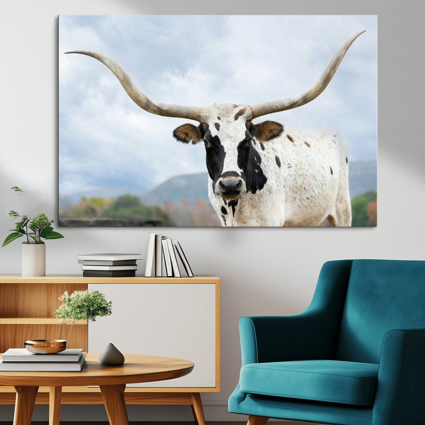 63592811-MGV-CV-36X24-Texas Longhorn Wall Art Canvas Print, Framed Western Rustic Art Picture Print, Farmhouse Decor Perfect Rustic Farmhouse Decor