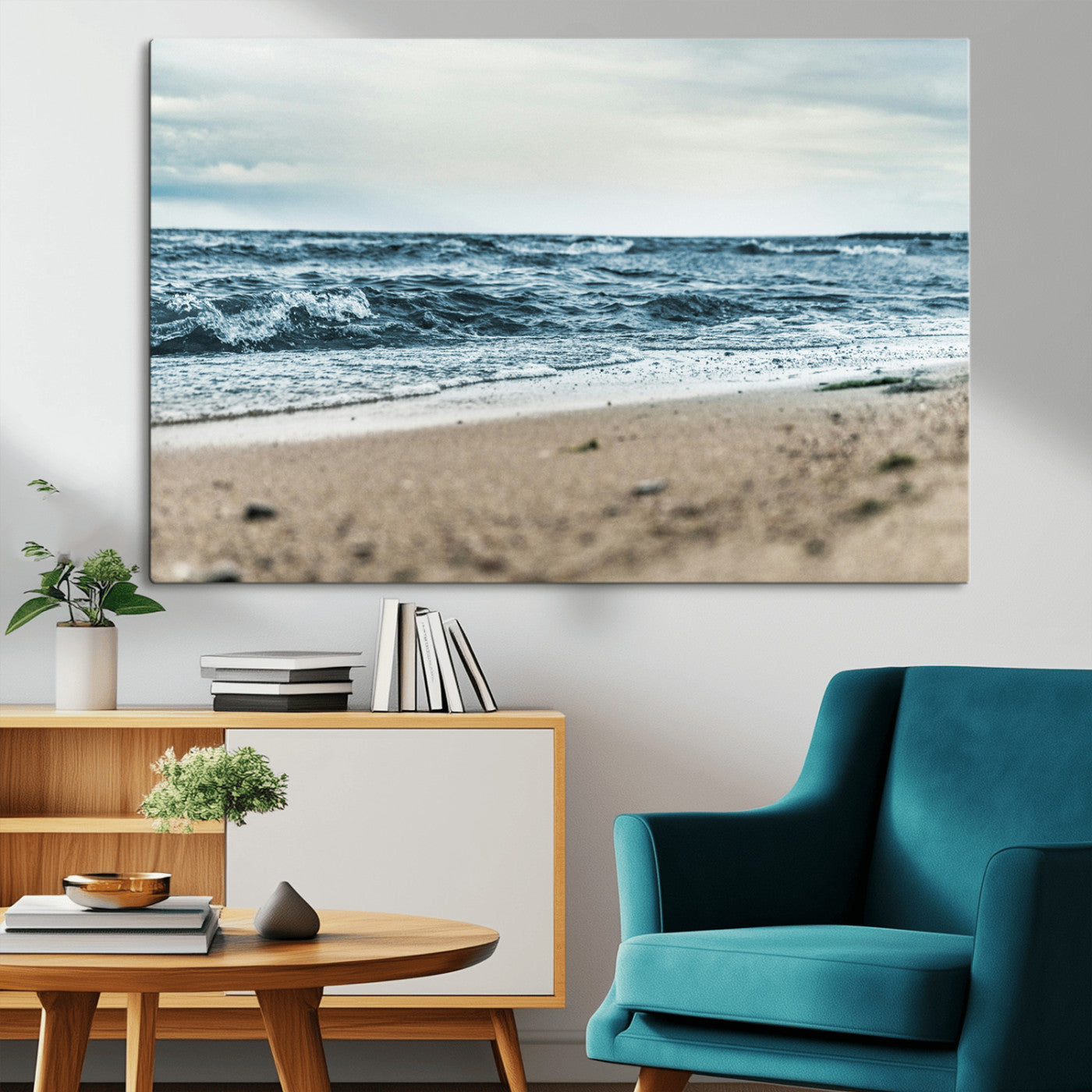 81812590-MGV-CV-36X24-Ocean Wall Art Wall Art Canvas Print, Framed Coastal Canvas Art Picture Print, Moody Seascape Perfect Coastal Minimalist Decor