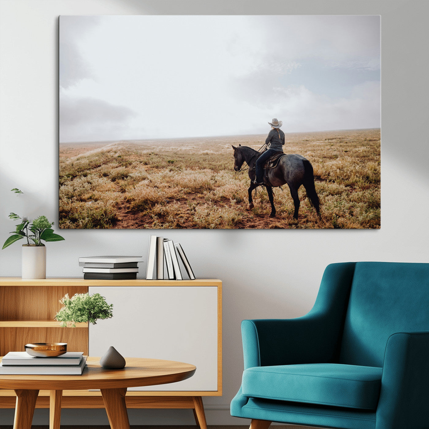 57597730-MGV-CV-36X24-Cowboy Wall Art Wall Art Canvas Print, Framed Western Canvas Art Picture Print, Rustic Ranch Scene Perfect Rustic Western Decor