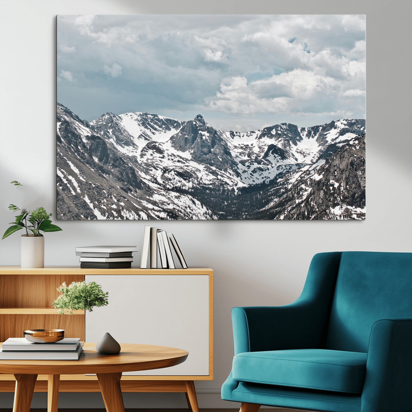 94074619-MGV-CV-36X24-Snowy Peaks Wall Art Canvas Print, Framed Alpine Wilderness Art Picture Print, Mountain Escape Perfect Winter Serenity Decor