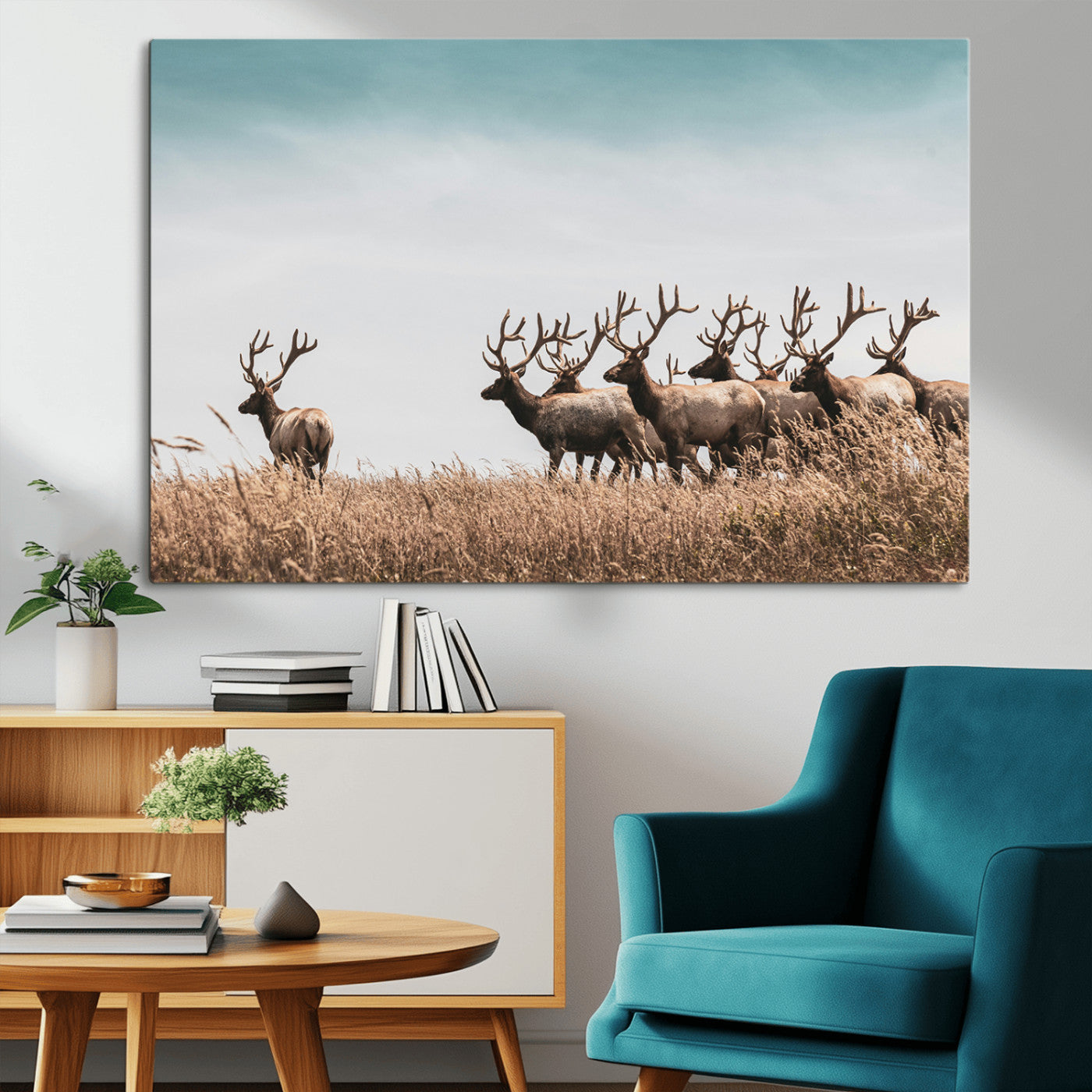 81594705-MGV-CV-36X24-Elk Herd Wall Art Canvas Print, Framed Wildlife Photography Art Picture Print, Rustic Nature Print Perfect Rustic Wildlife Decor