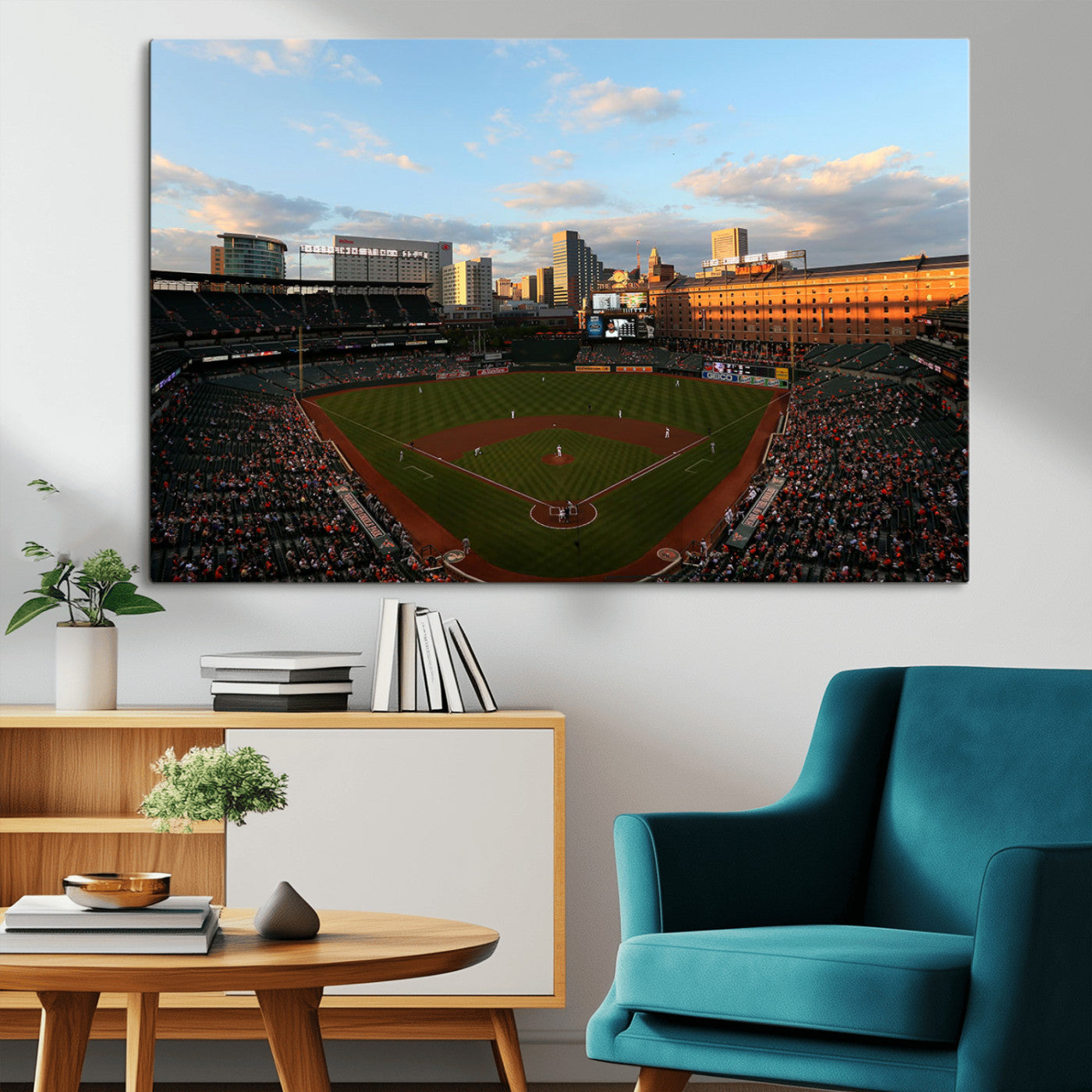 22285236-MGV-CV-36X24-Baseball Stadium Sunset – Panoramic Ballpark Canvas Wall Art, Sports Decor for Office, Man Cave, Game Room, Sports Bar, Baseball