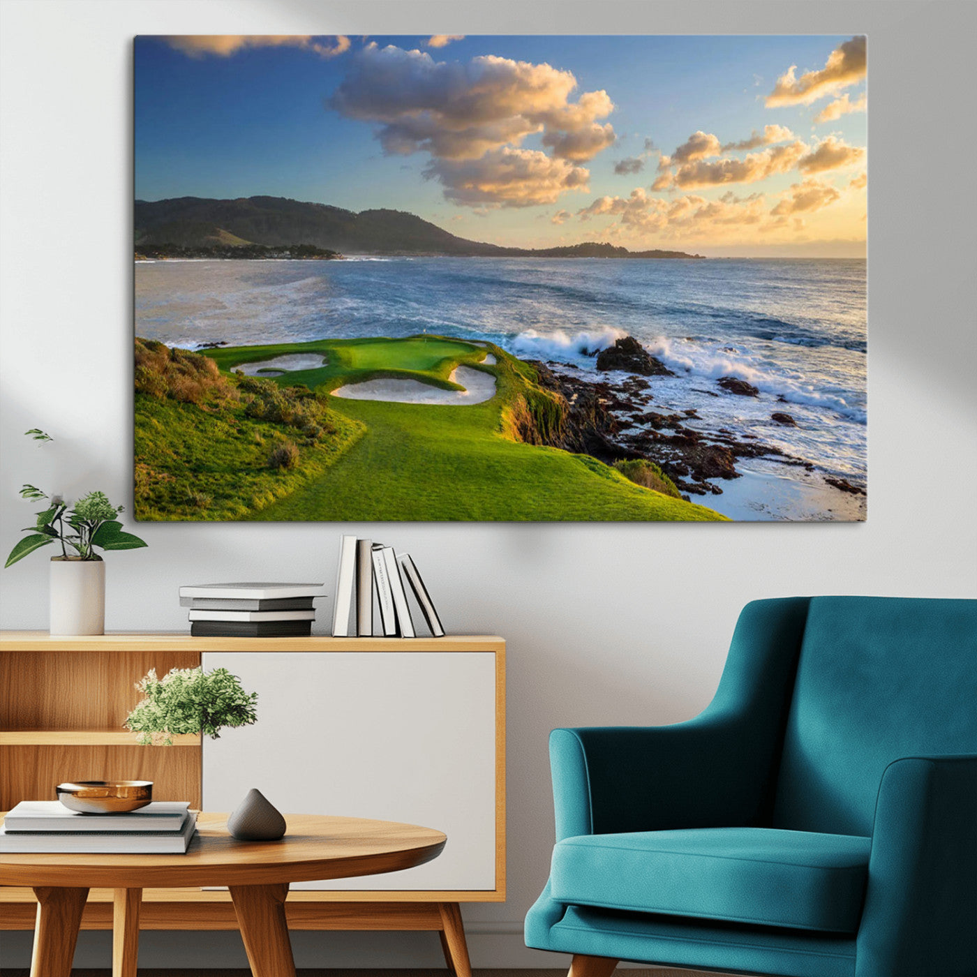 50107048-MGV-CV-36X24-Golf Course Wall Art – Coastal Ocean View Canvas Print, Scenic Fairway Landscape Decor for Office, Man Cave, Bedroom, or Living