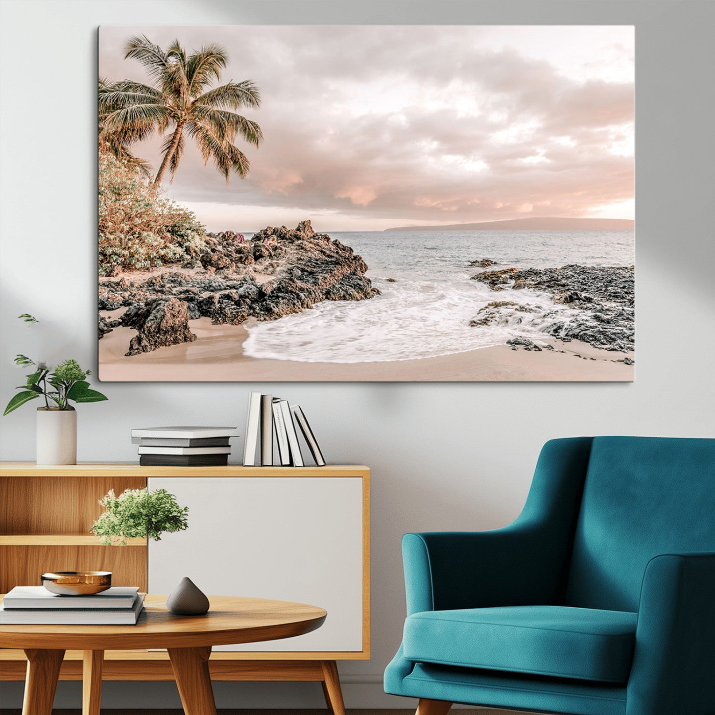 14214613-MGV-CV-36X24-Tropical Beach Wall Art – Palm Tree and Ocean Sunset Canvas Print, Relaxing Coastal Landscape Decor for Living Room, Bedroom, or