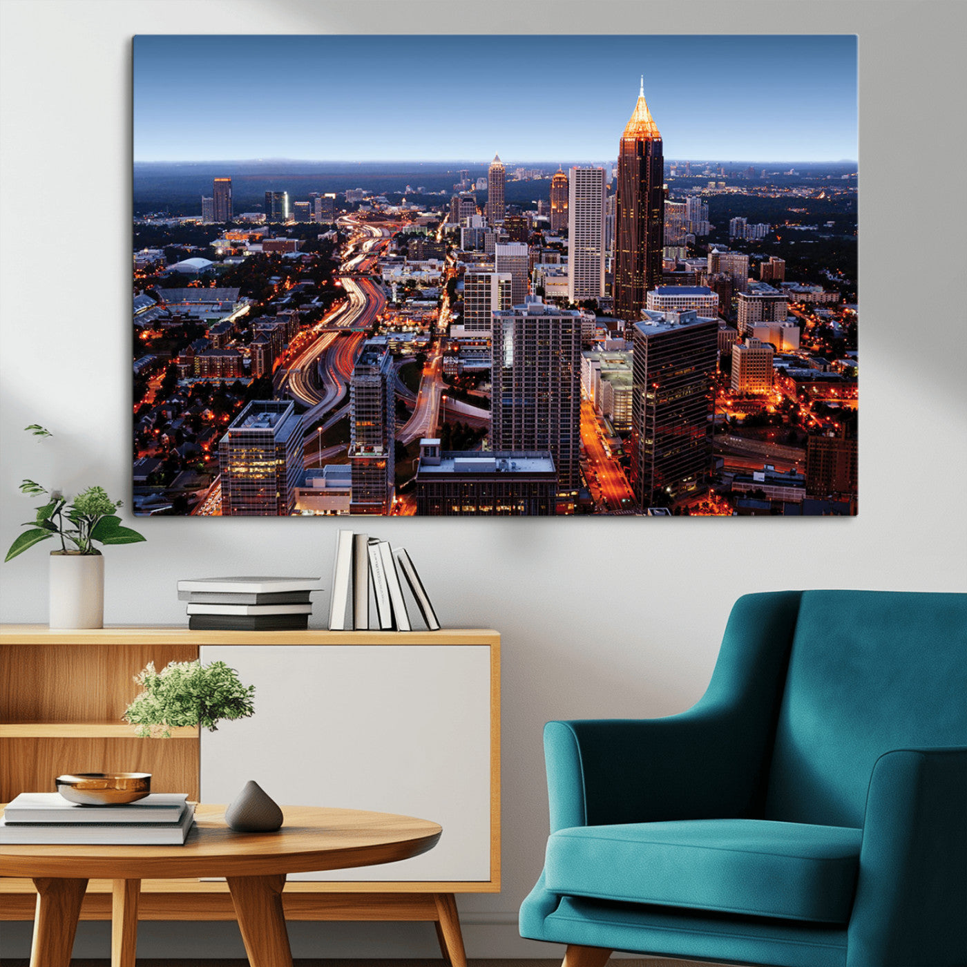 81886632-MGV-CV-36X24-Atlanta Skyline Wall Art – Vibrant City Lights Canvas Print, Modern Urban Cityscape Decor for Living Room, Office, or Apartment