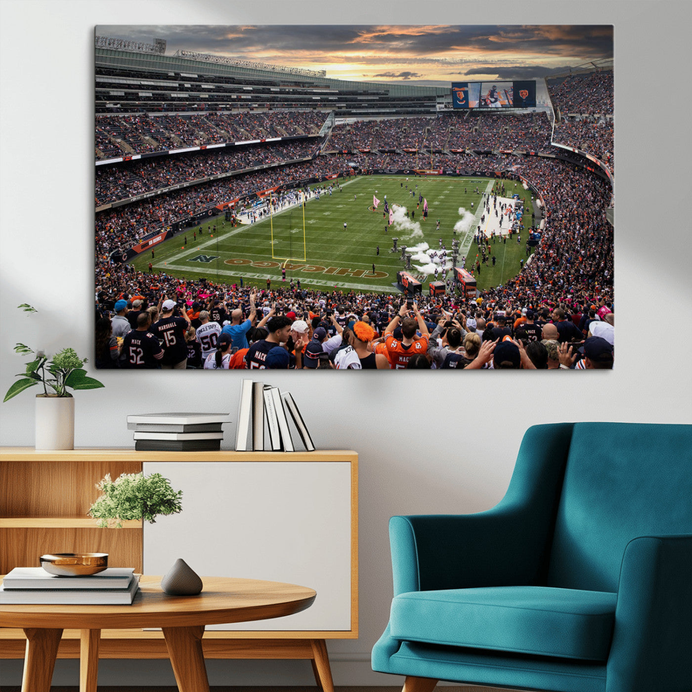 87578930-MGV-CV-36X24-Soldier Field Wall Art – Chicago Bears Football Stadium Sunset Canvas Print, Game Day Sports Decor for Man Cave, Bar, Office, or