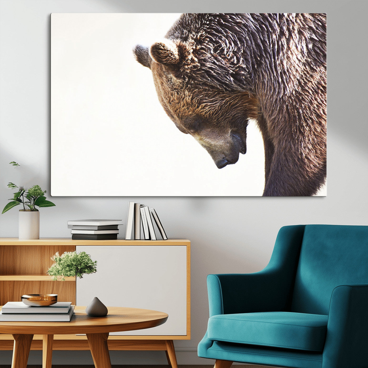 14405507-MGV-CV-36X24-Grizzly Bear Canvas Wall Art – Framed Wildlife Nature Decor, Large Brown Bear Profile Canvas Print for Living Room, Office, or