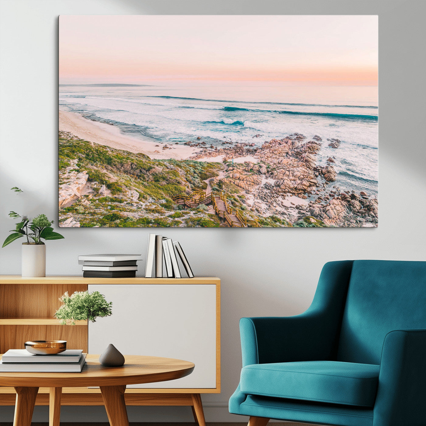 27332135-MGV-CV-36X24-Coastal Sunset Wall Art – Ocean Waves and Rocky Shore Canvas Print, Scenic Seaside Photography Decor for Bedroom, Living Room,