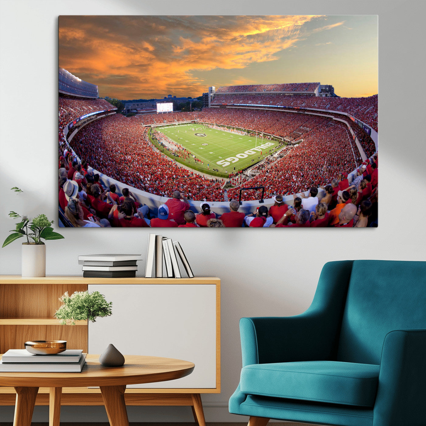 73680988-MGV-CV-36X24-Georgia Bulldogs Stadium Wall Art – Panoramic Football Field Canvas Print, Game Day Decor for Home, Office, Fan Cave, Sports