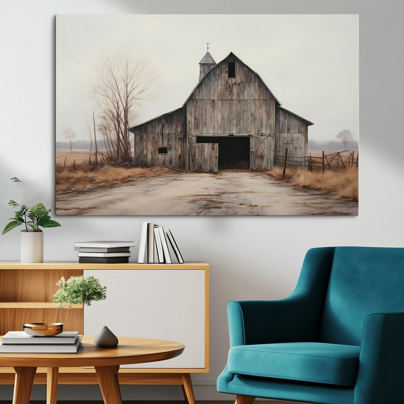 90499-MGV-CV-36X24-Old Barn Wall Art Canvas Print, Framed Rustic Barn Art Picture Print, Abandoned Farm Perfect Rustic Farmhouse Decor Artwork