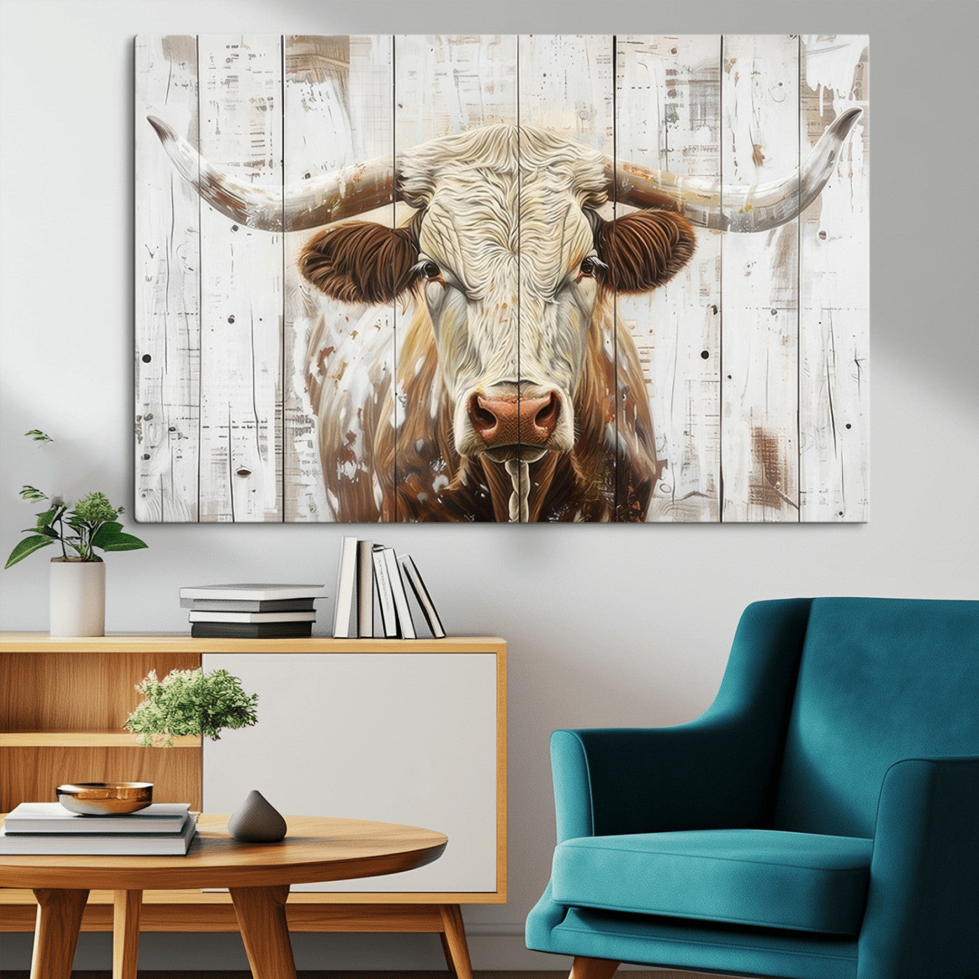 10840-MGV-CV-36X24-Texas Longhorn Wall Art Canvas Print, Framed Rustic Bull Art Picture Print, Western Cattle Perfect Rustic Western Decor Artwork