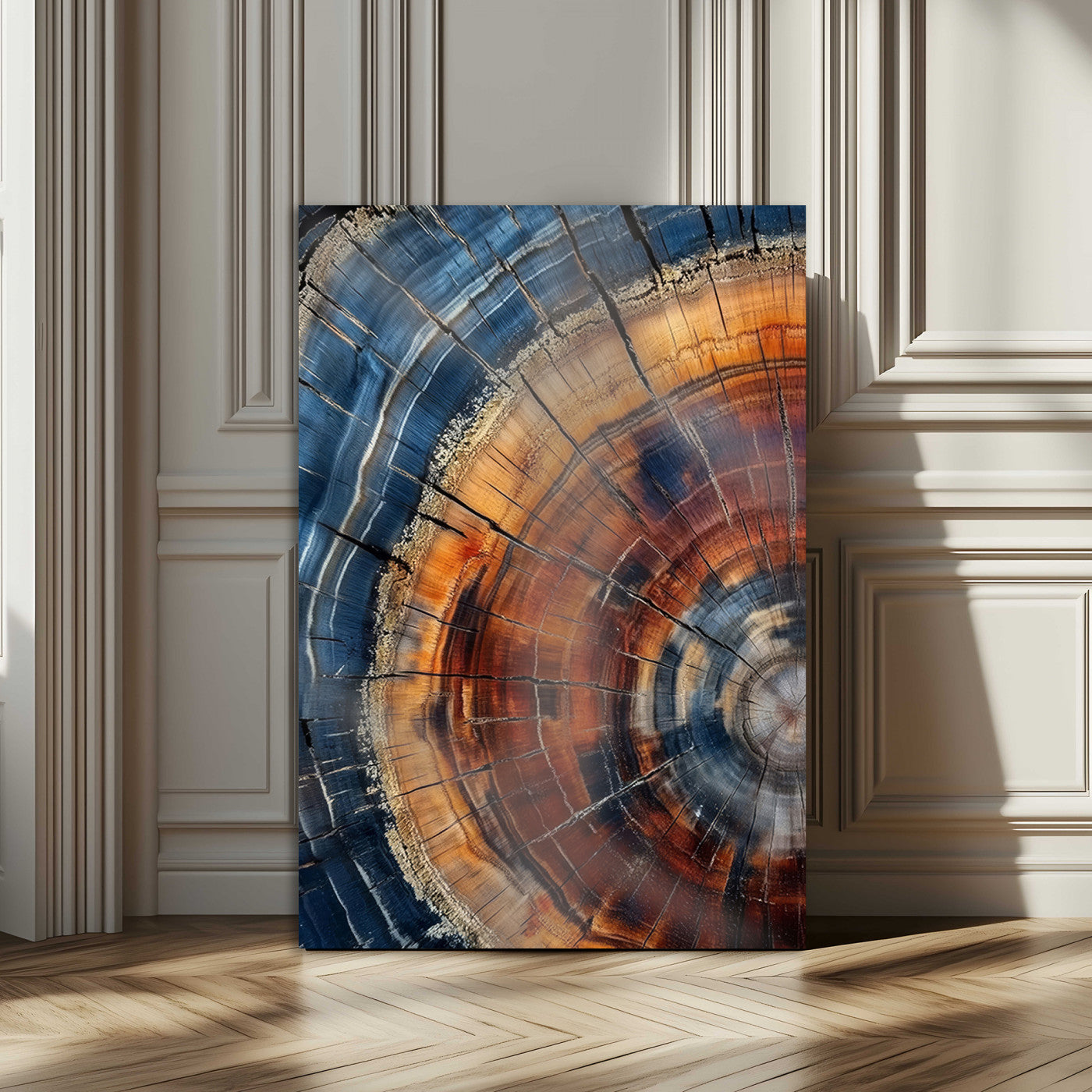 38379387-SEG-FC-90X60_Oversize_Oversize-Tree Rings Wall Art Canvas Print, Framed Wood Texture Art Picture Print, Blue Grain Perfect Earthy Modern Decor Artwork