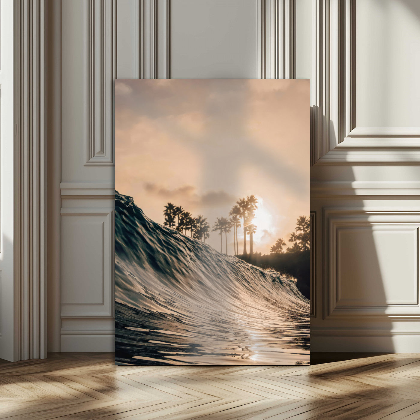 50270635-MGV-CV-24X36-Golden Hour Ocean Wall Art Canvas Print, Framed Beach Sunset Art Picture Print, Palm Trees Perfect Tropical Coastal Decor Artwork