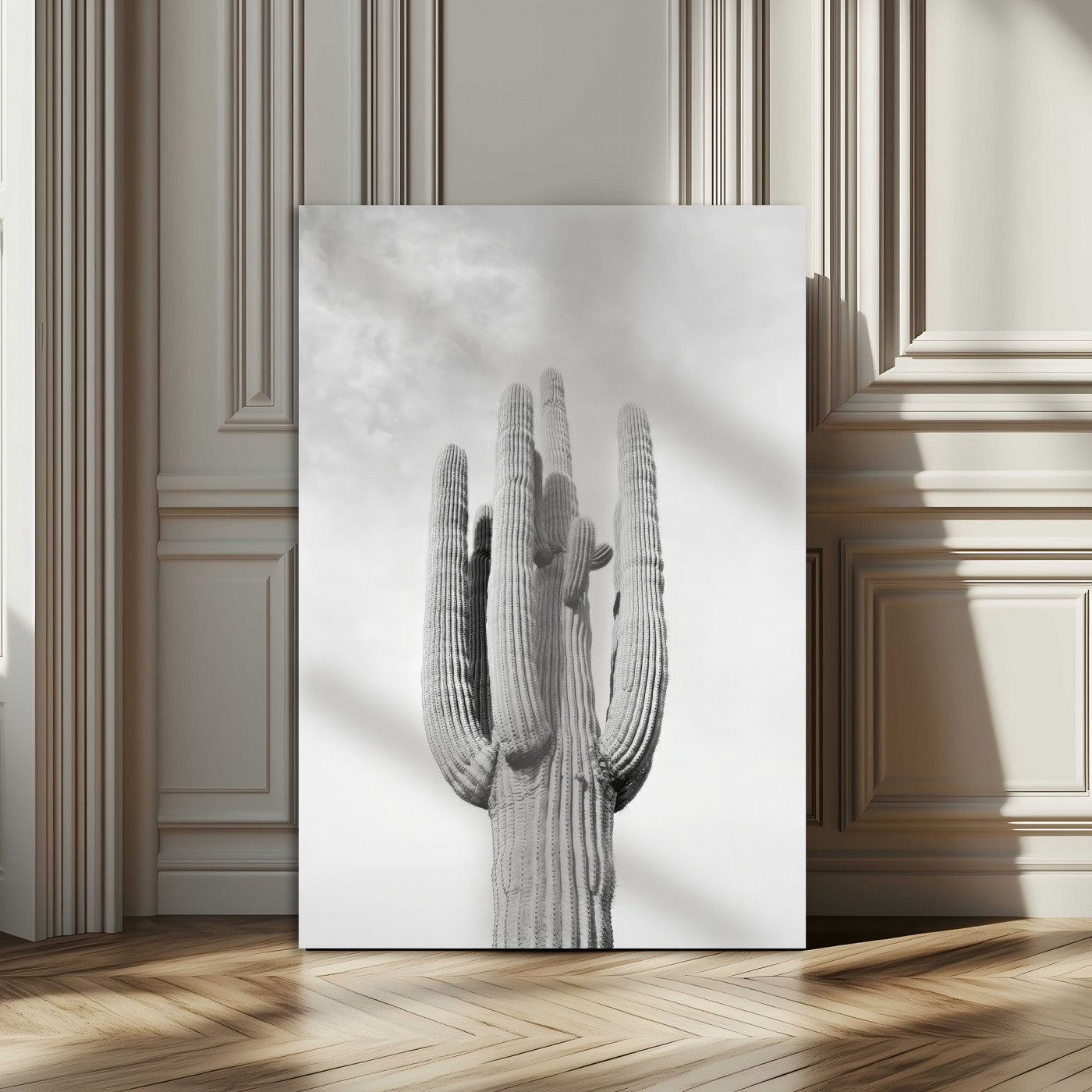 17148959-MGV-CV-24X36-Saguaro Cactus Wall Art Canvas Print, Framed Monochrome Desert Art Picture Print, Black White Cactus Perfect Southwestern