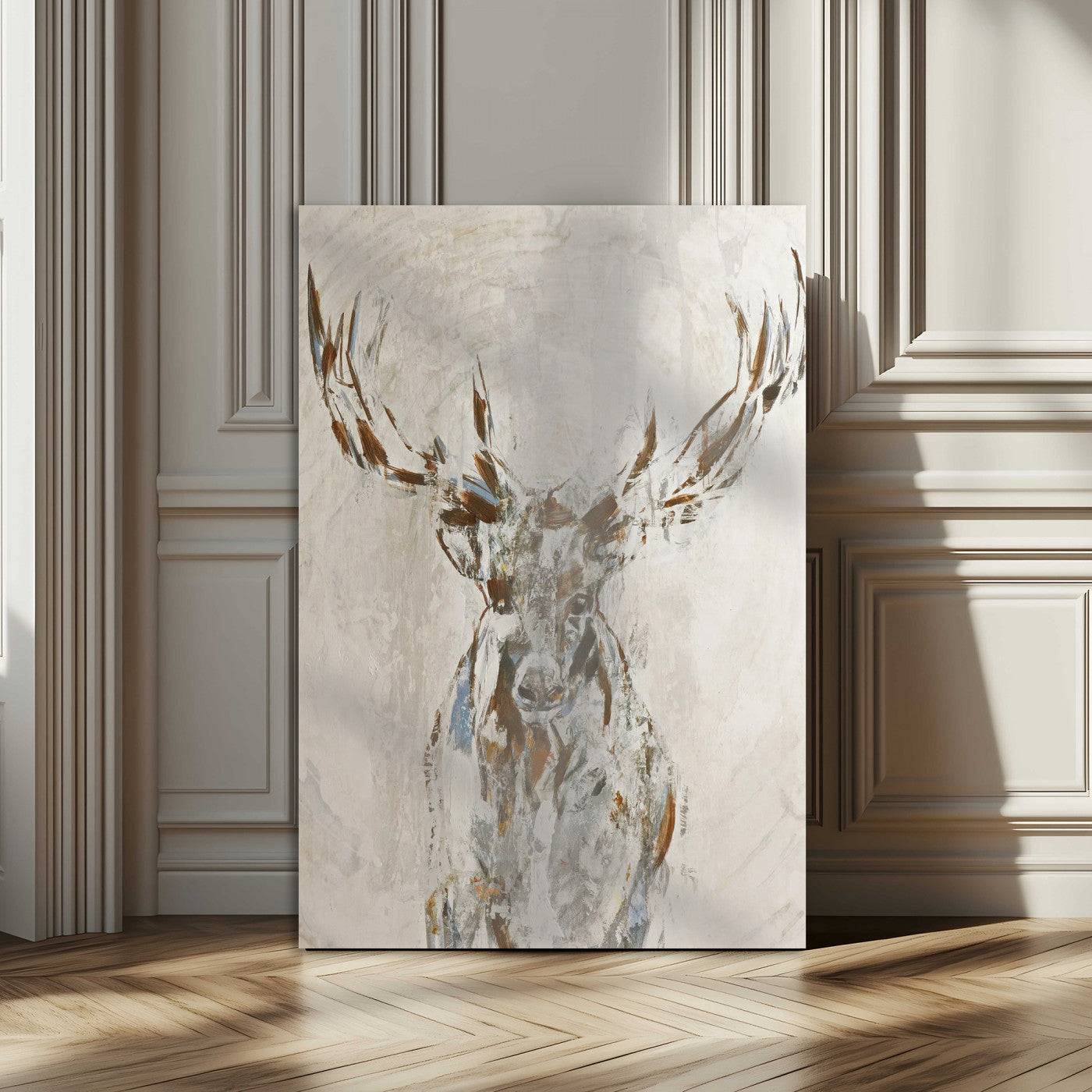 79642067-MGV-CV-24X36-Abstract Deer Wall Art Canvas Print, Framed Lodge Style Decor Art Picture Print, Rustic Animal Wall Perfect Lodge Cabin Style