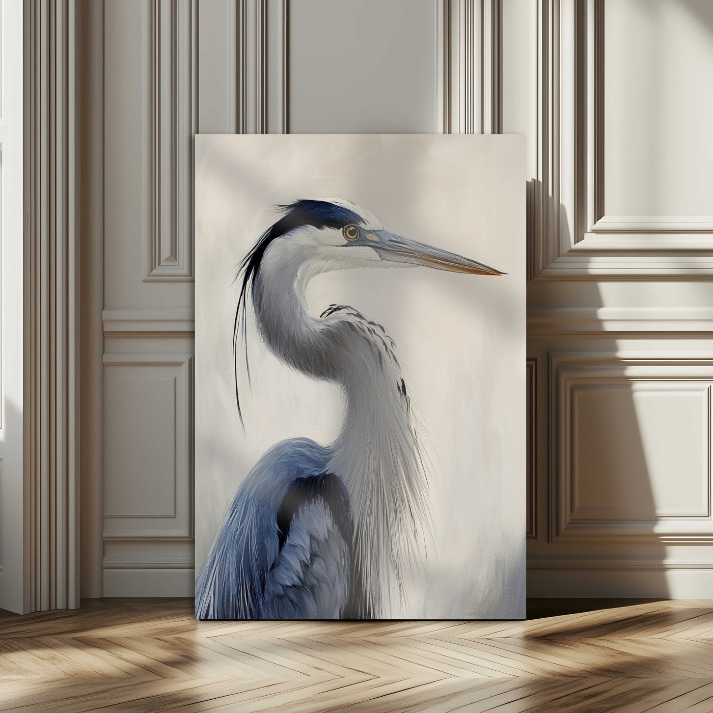 79581184-MGV-CV-24X36-Blue Heron Wall Art Canvas Print, Framed Elegant Wildlife Art Picture Print, Minimalist Bird Theme Perfect Coastal Minimalist