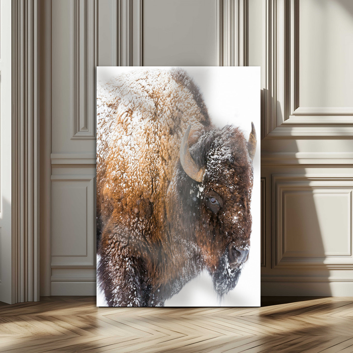 27690436-MGV-CV-24X36-Snowy Buffalo Wall Art Canvas Print, Framed Wildlife Photography Art Picture Print, Rustic Lodge Perfect Rustic Lodge Decor Decor