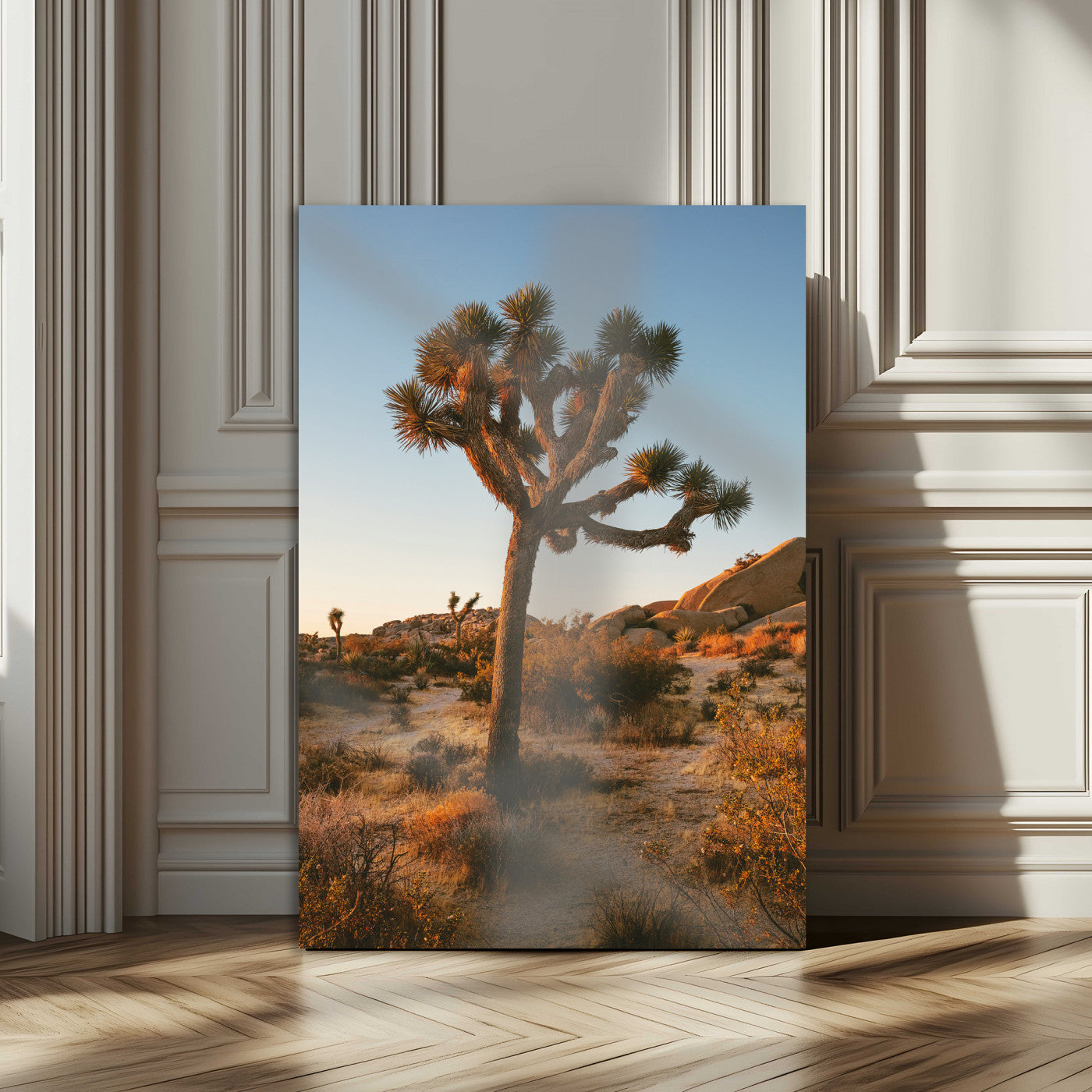 96503558-MGV-CV-24X36-Joshua Tree Wall Art Canvas Print, Framed Desert Sunset Art Picture Print, Golden Hour Light Perfect Southwestern Boho Decor