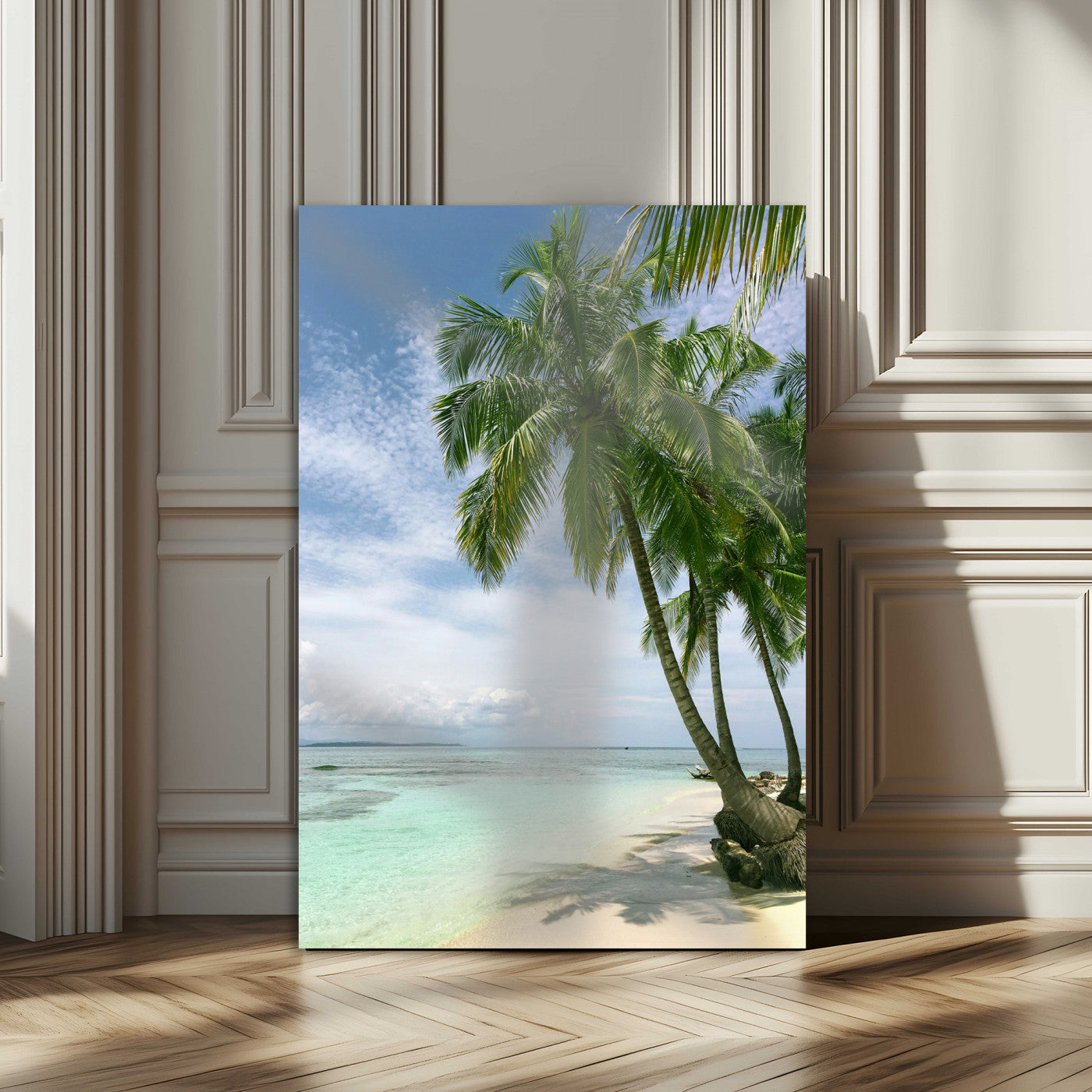 80489589-MGV-CV-24X36-Palm Tree Beach Wall Art – Tropical Paradise Canvas Print with White Sand and Turquoise Ocean, Coastal Photography for Bedroom,