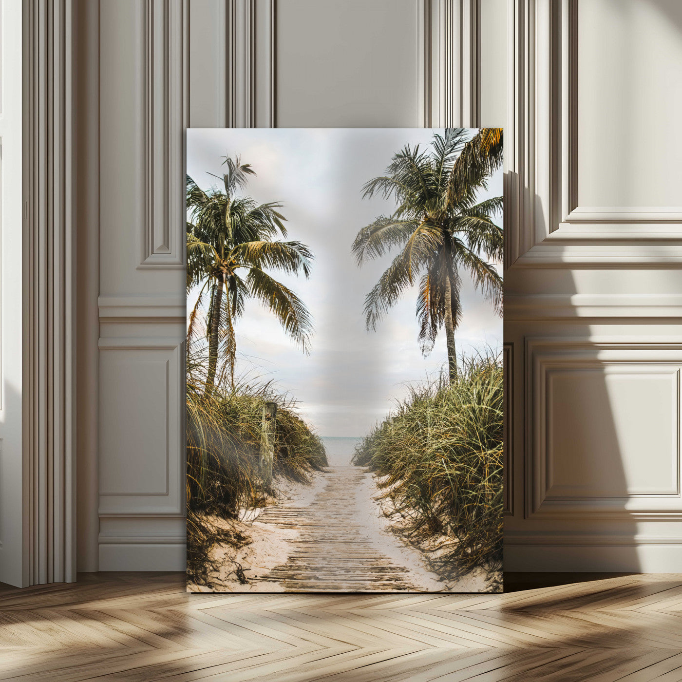 53859552-MGV-CV-24X36-Tropical Beach Wall Art – Palm Tree Pathway Canvas Print, Coastal Paradise Photography Decor for Living Room, Bedroom, Office,