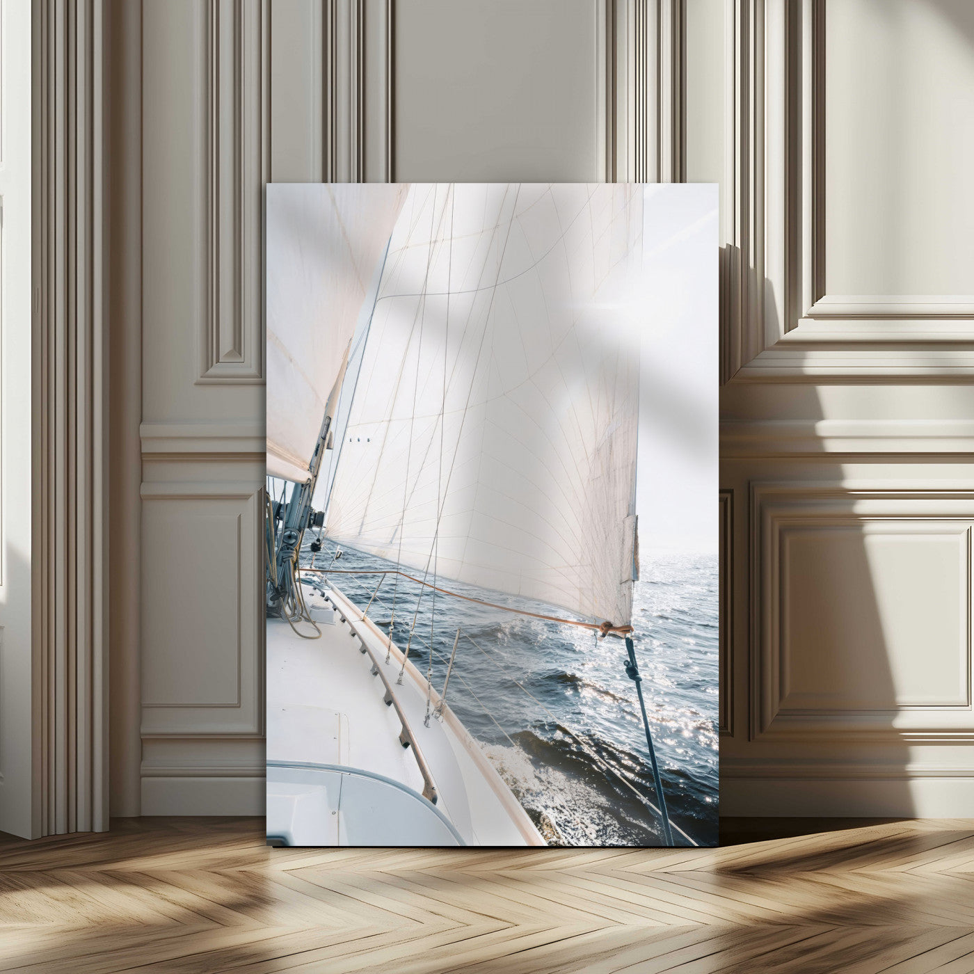 95552990-MGV-CV-24X36-Nautical Sailing Wall Art – Sailboat with White Sails and Ocean Waves, Coastal Photography Print, Seaside Decor for Beach House &