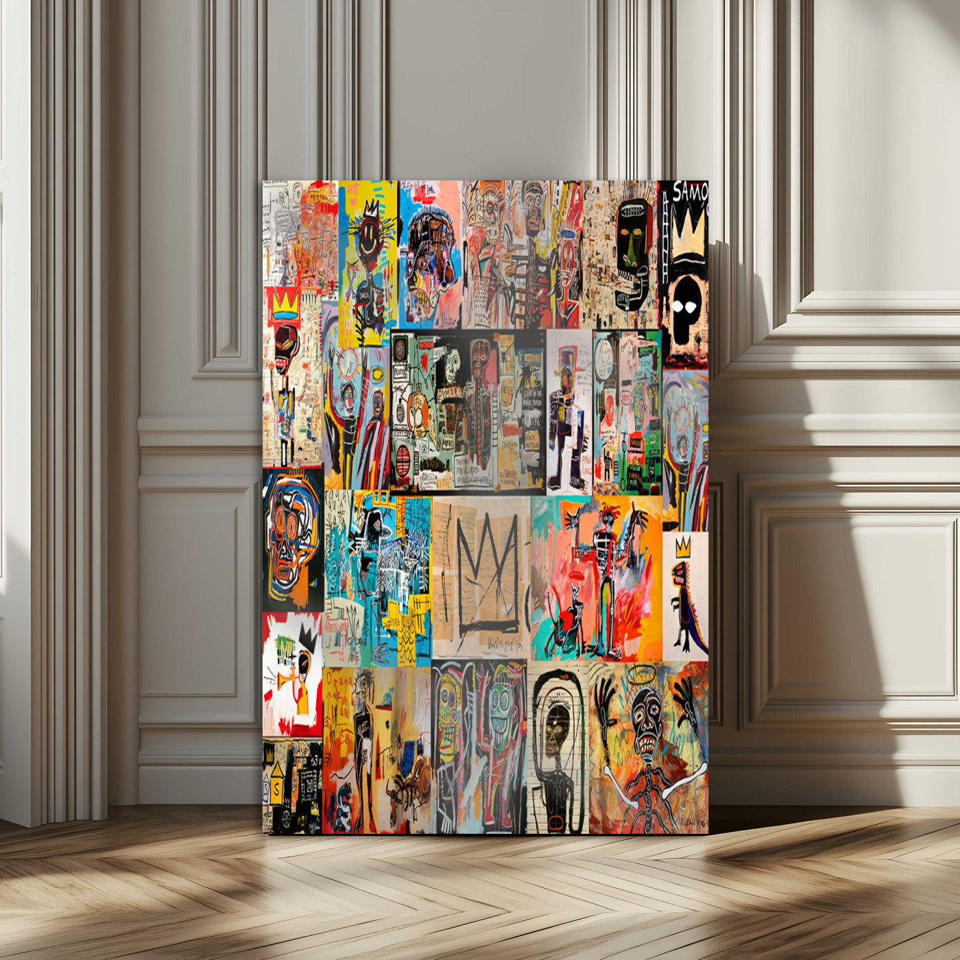 58689-MGV-CV-24X36-Basquiat Style Wall Art Canvas Print, Framed Neo Expressionism Art Picture Print, Street Art Perfect Urban Contemporary Decor